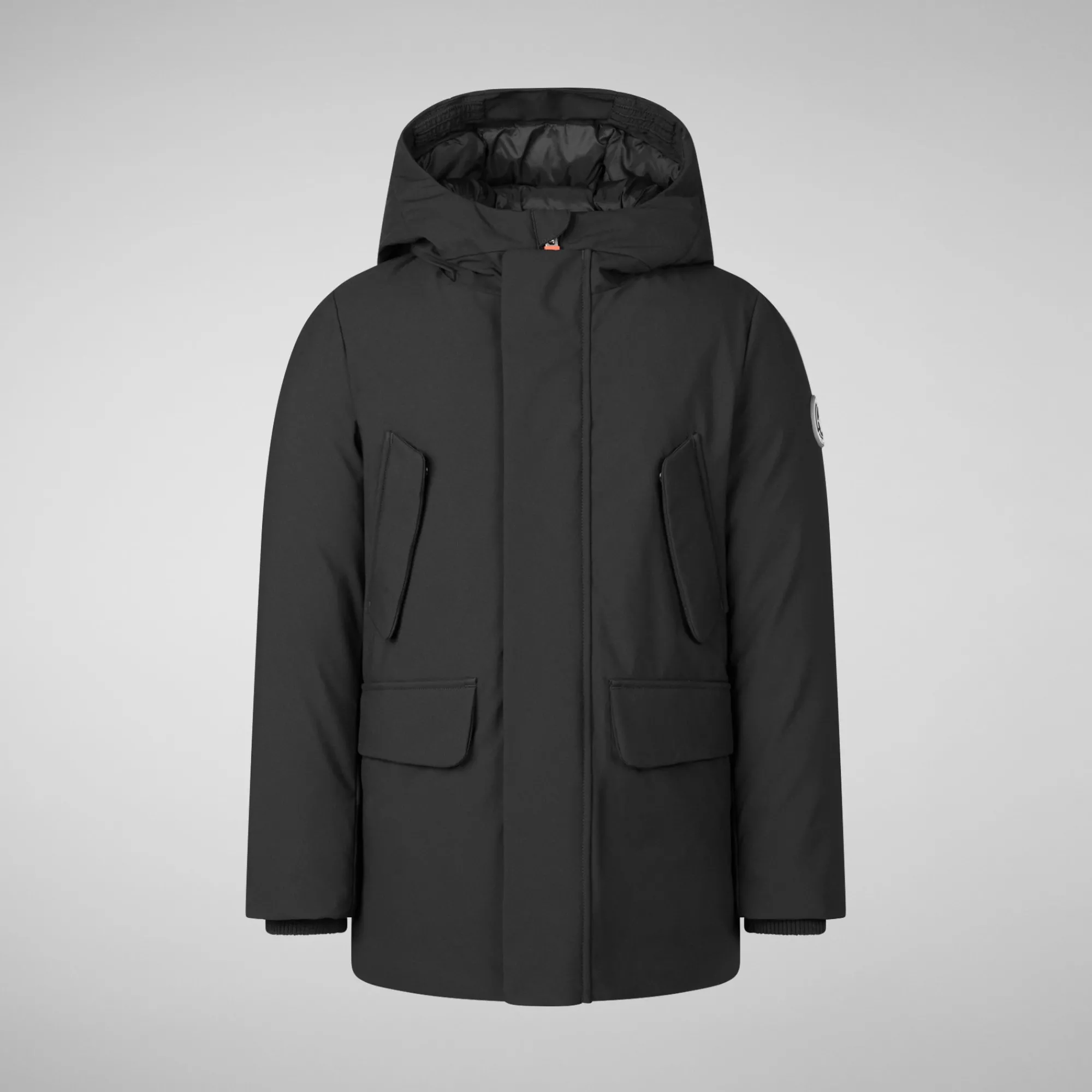 Shop Save The Duck Boys' hooded parka Theo in black