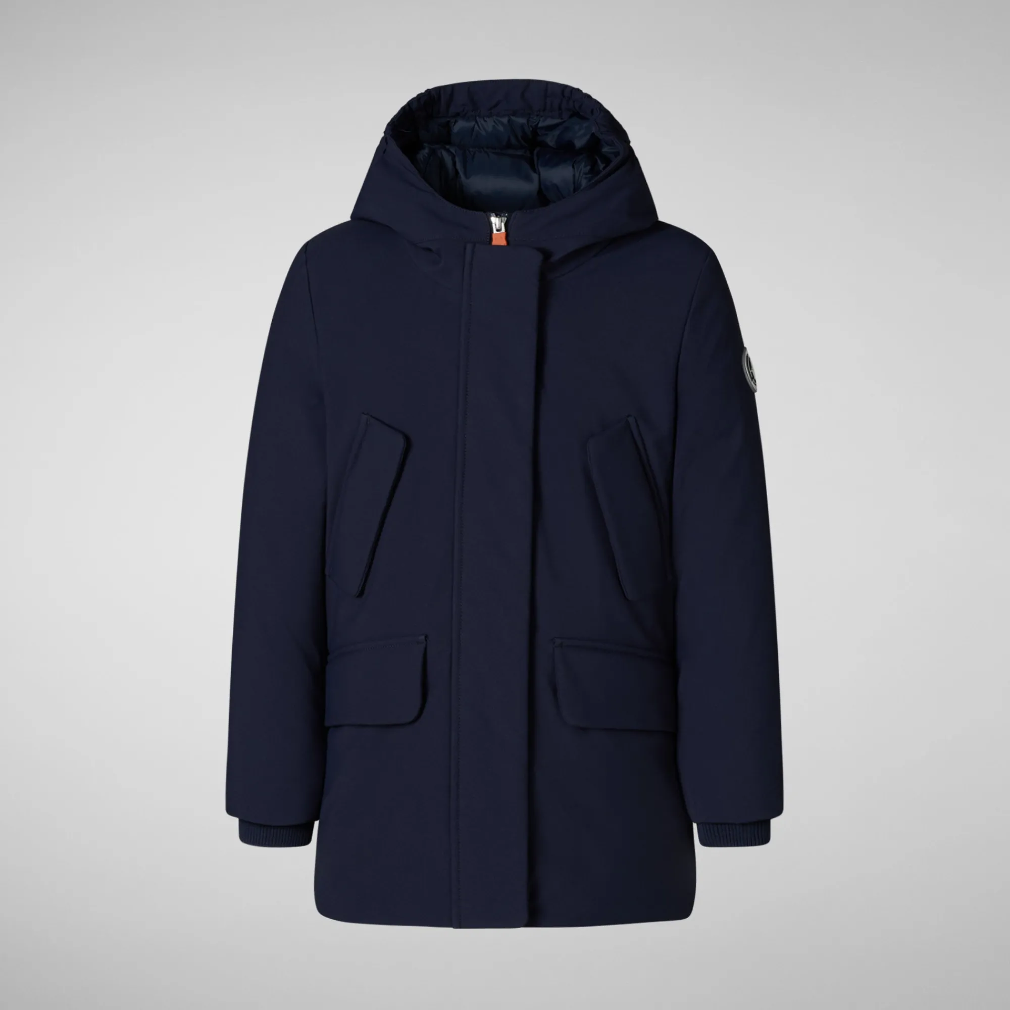 Hot Save The Duck Girls' hooded parka Ally in Navy Blue