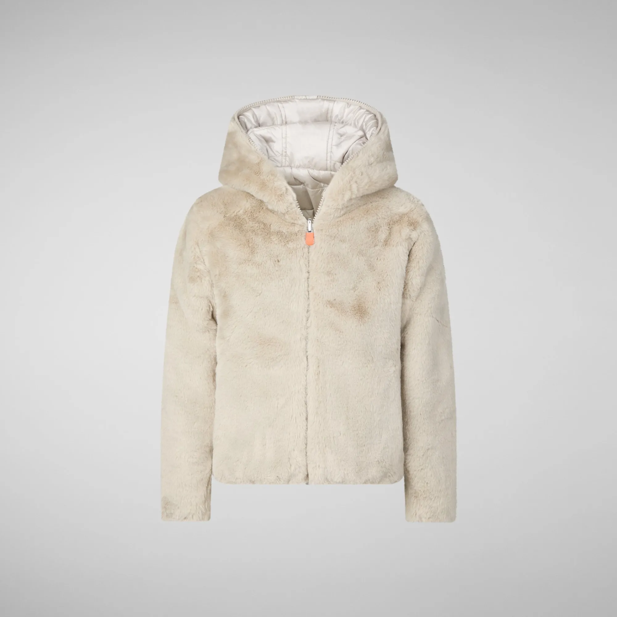 Hot Save The Duck Girls' hooded reversible jacket Chloe in rainy beige