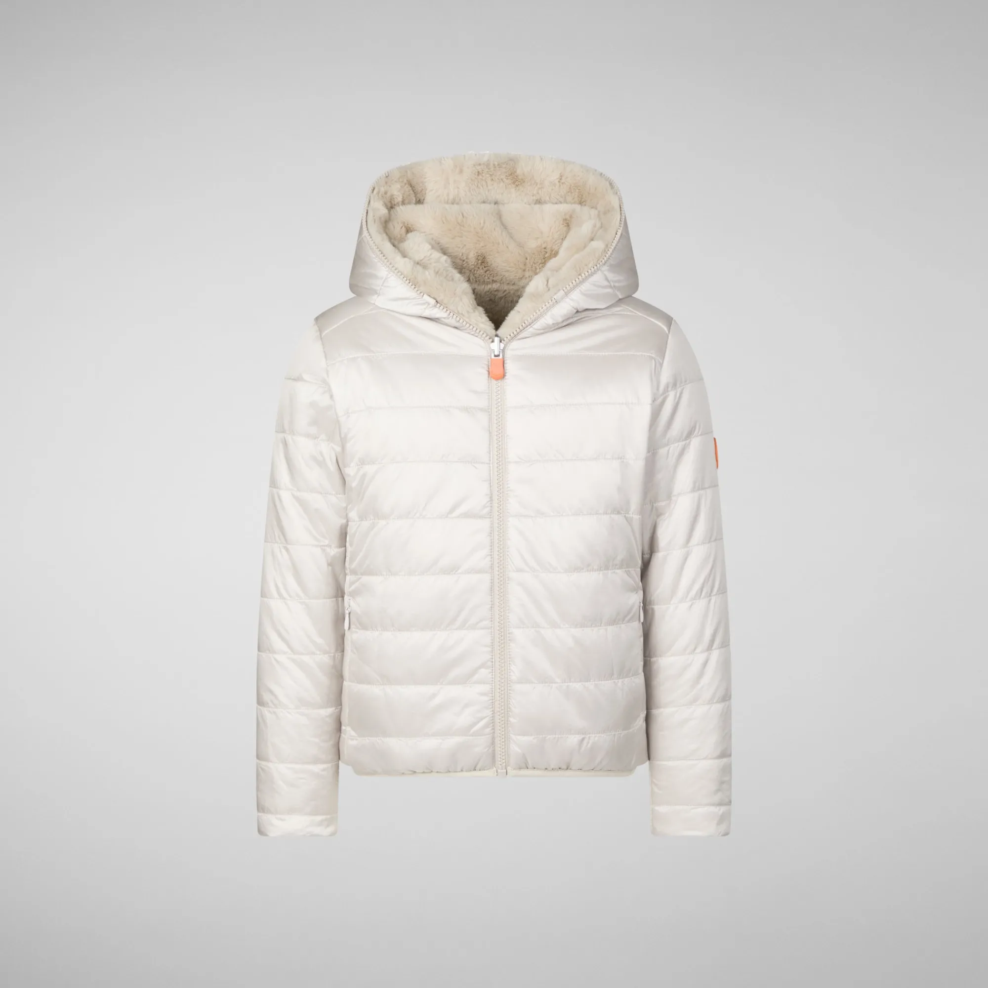 Hot Save The Duck Girls' hooded reversible jacket Chloe in rainy beige