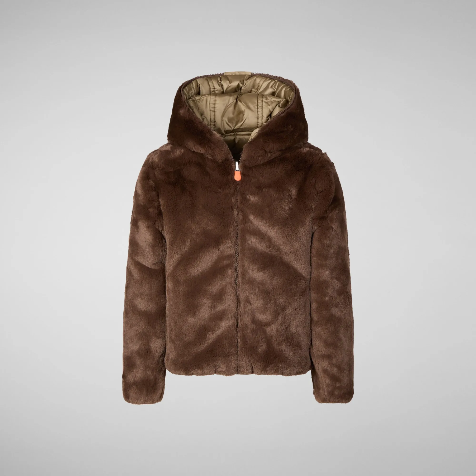 Fashion Save The Duck Girls' hooded reversible jacket Chloe in teddy brown