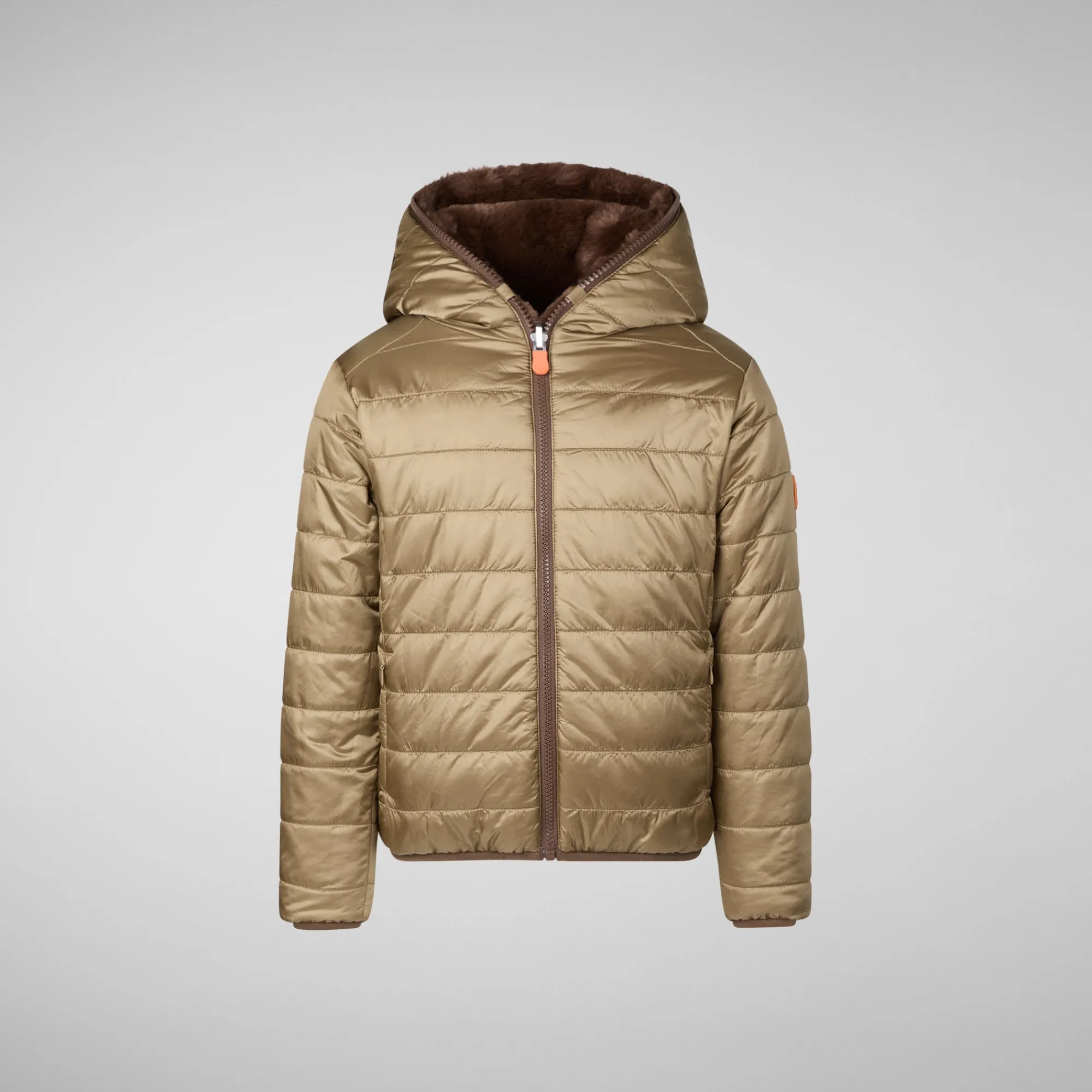 Fashion Save The Duck Girls' hooded reversible jacket Chloe in teddy brown