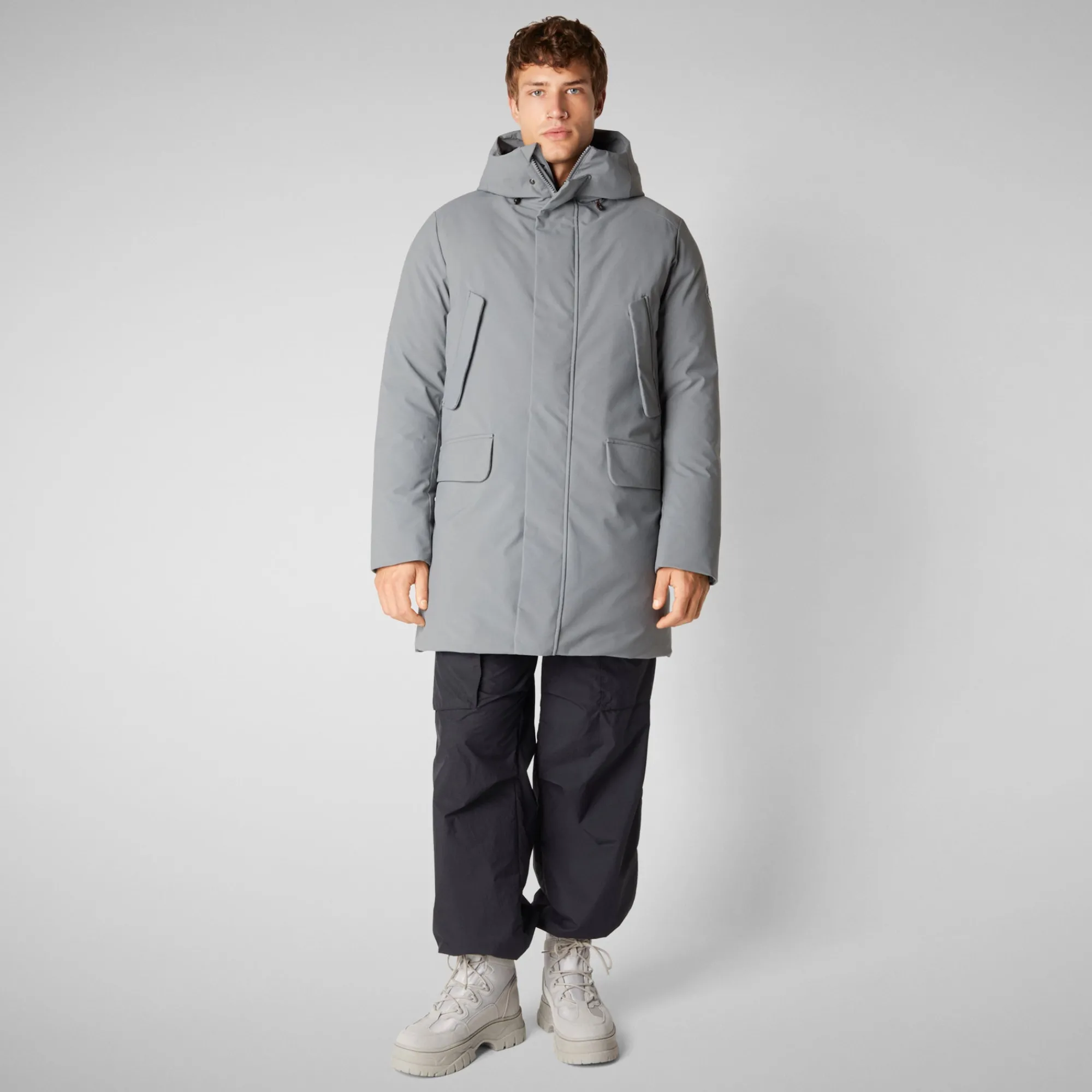 Outlet Save The Duck Man's hooded parka Wilson in mid grey MidGrey