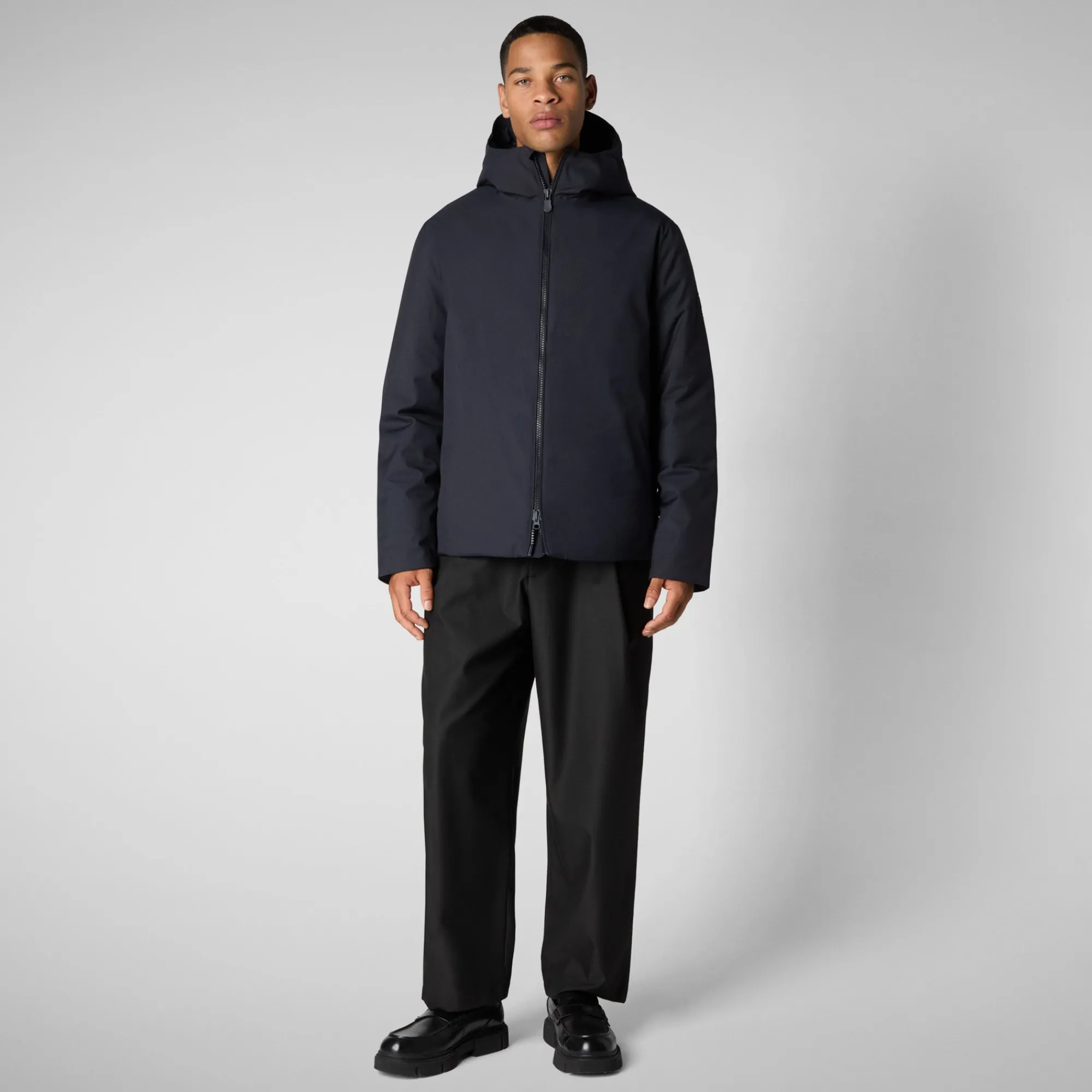 Shop Save The Duck Men's animal free hooded jacket Barnaby in BLUE BLACK BlueBlack