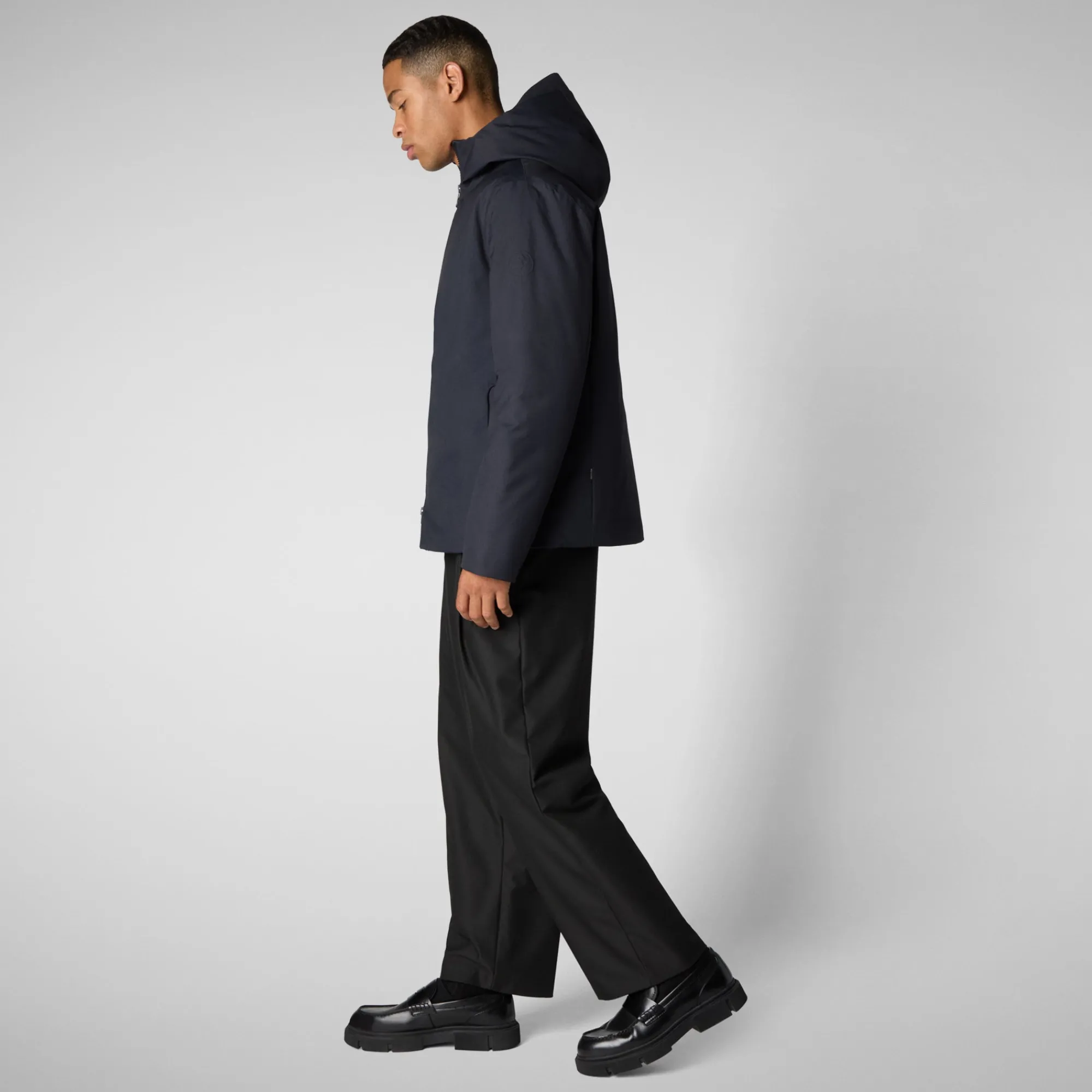 Shop Save The Duck Men's animal free hooded jacket Barnaby in BLUE BLACK BlueBlack