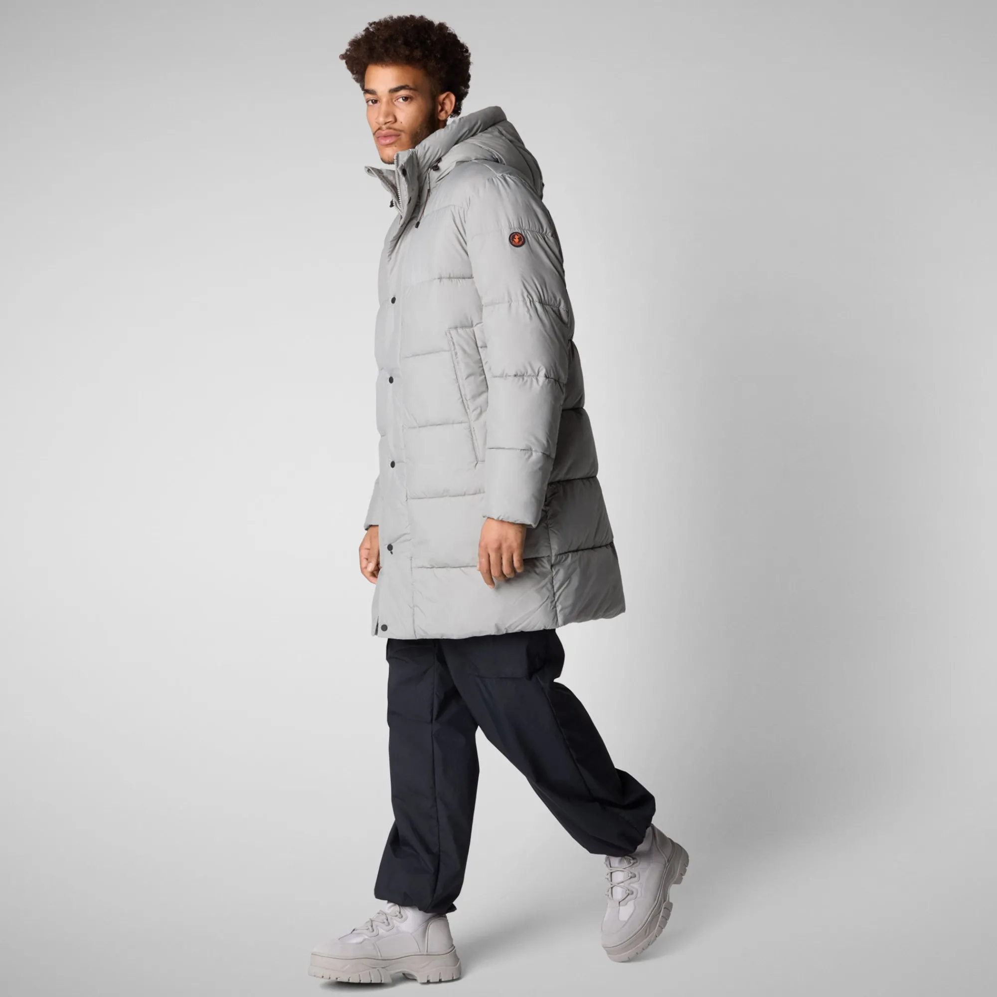 Shop Save The Duck Men's  animal free puffer jacket Damon in wolf grey