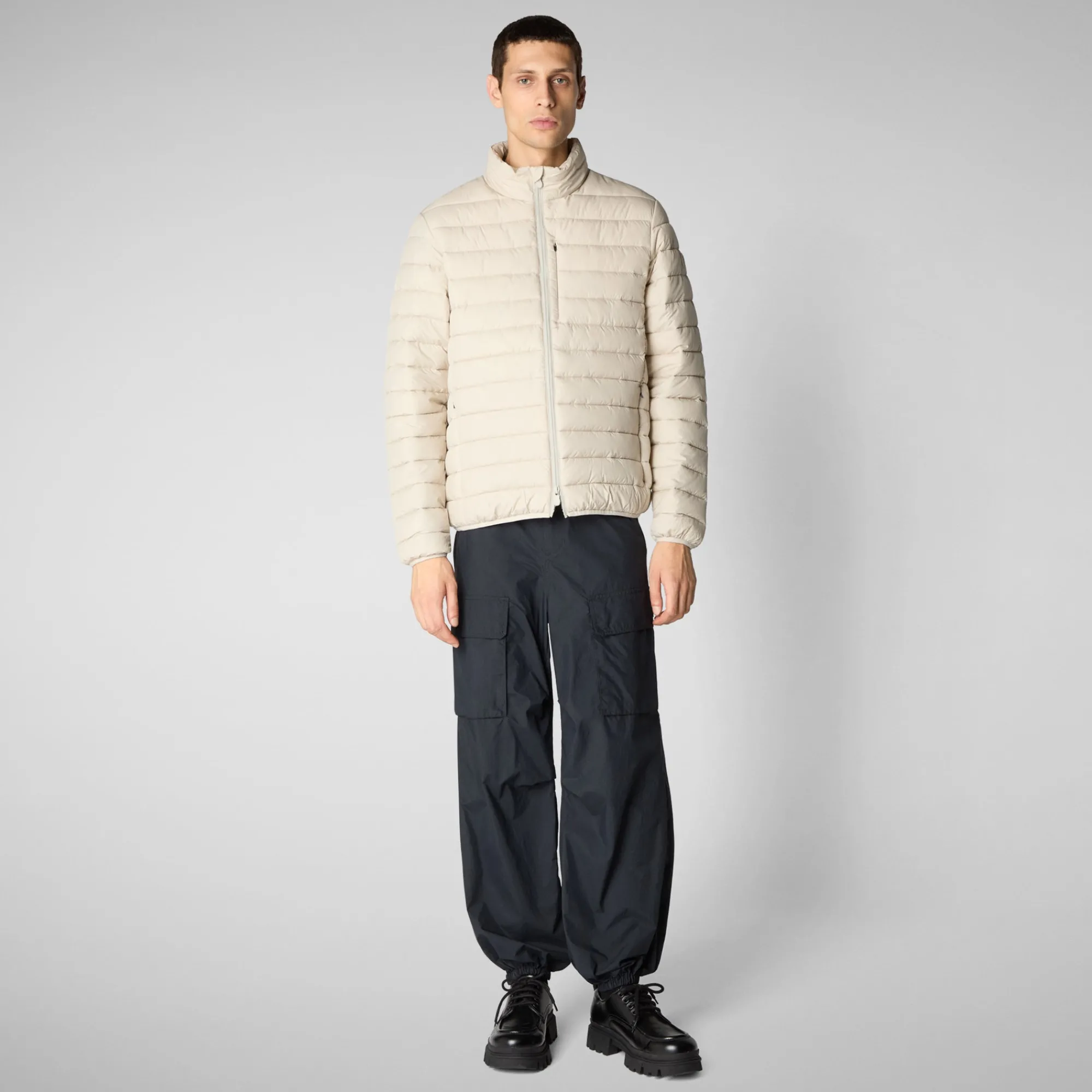 Store Save The Duck Men's  Animal free Puffer Jacket Erion in Rainy Beige RainyBeige