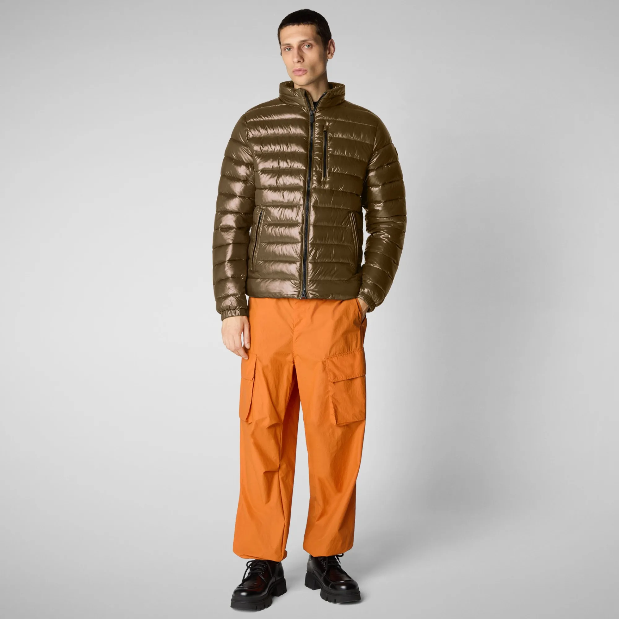 Hot Save The Duck Men's  animal free Puffer jacket Holden in bark green