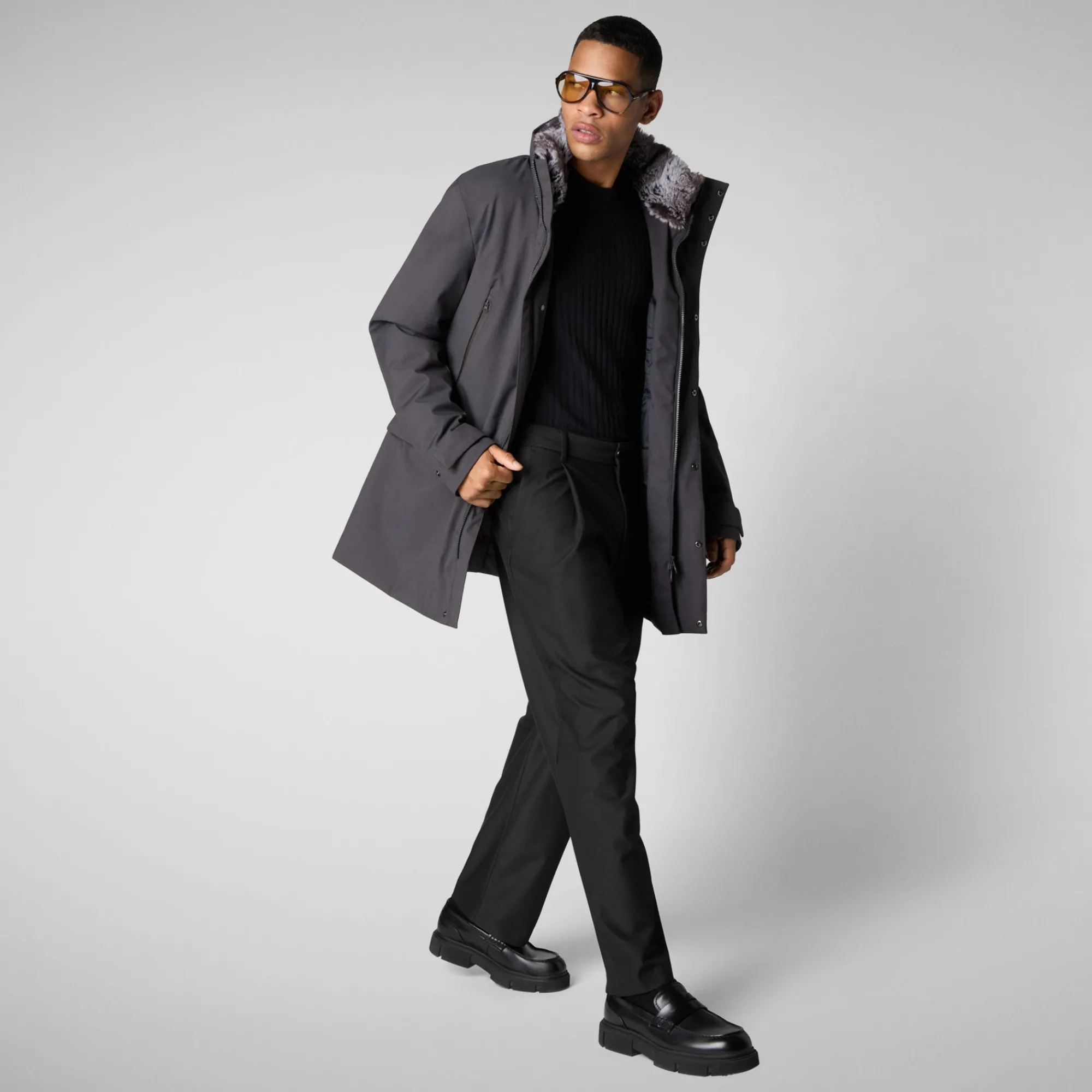 mens_coat_ambrose_in_grey_melange_2-1.webp Sale Save The Duck Men's coat Ambrose in grey melange Greymelange