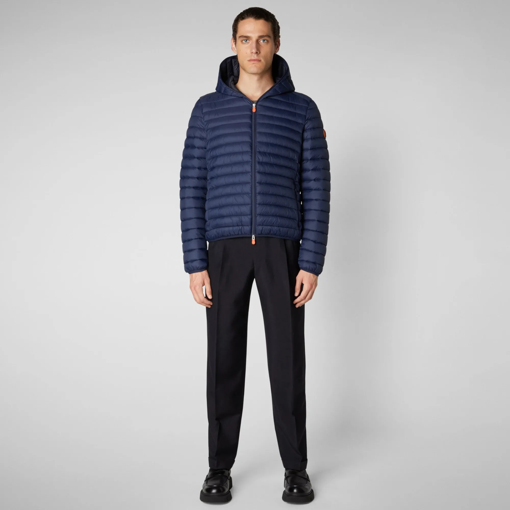 Store Save The Duck Men's Donald Hooded Puffer Jacket in Navy Blue NavyBlue