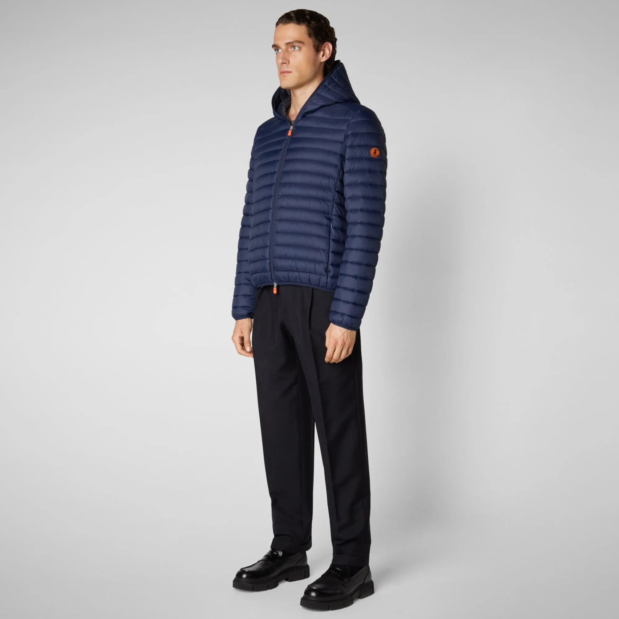 Store Save The Duck Men's Donald Hooded Puffer Jacket in Navy Blue NavyBlue