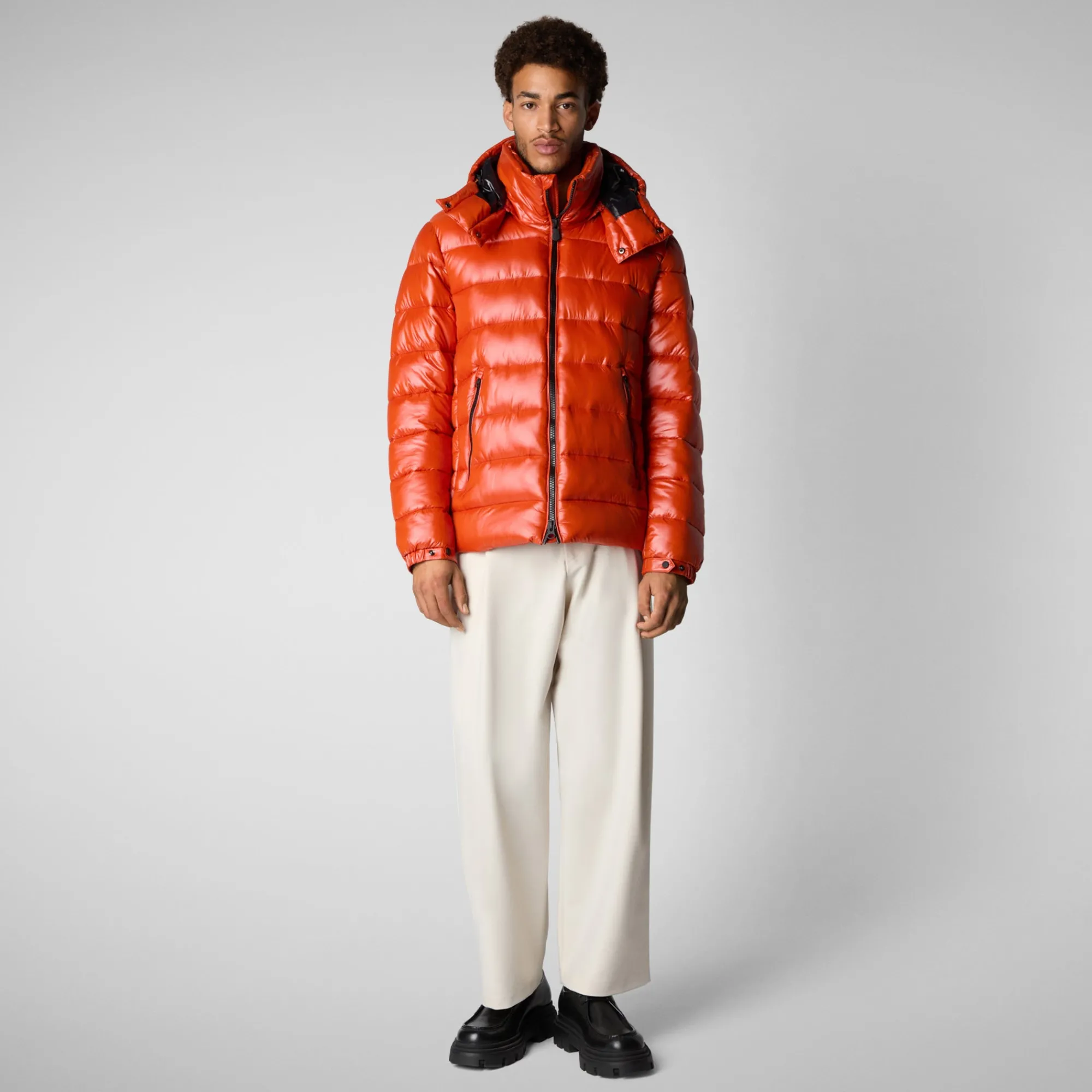 Sale Save The Duck Men's  Florian Hooded Animal free Puffer Jacket in Maple Orange MapleOrange