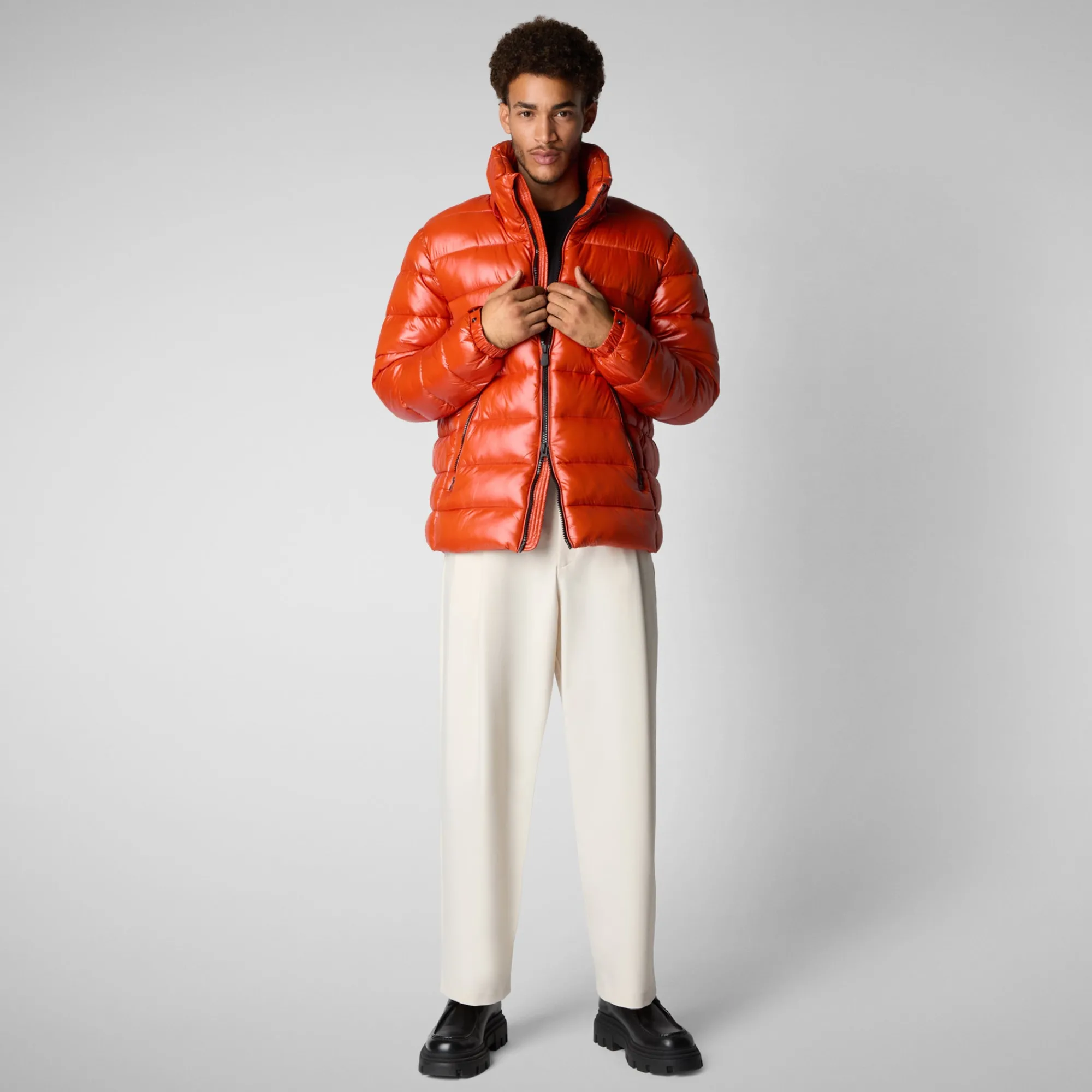 Sale Save The Duck Men's  Florian Hooded Animal free Puffer Jacket in Maple Orange MapleOrange