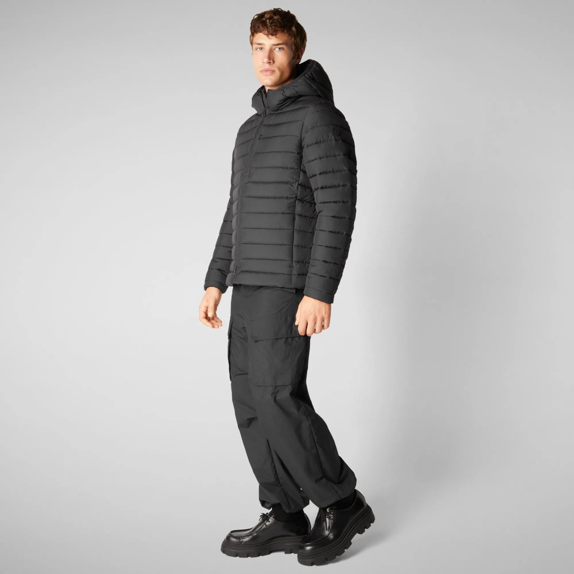 Fashion Save The Duck Men's Hooded Animal free Puffer Jacket Juncus in Black