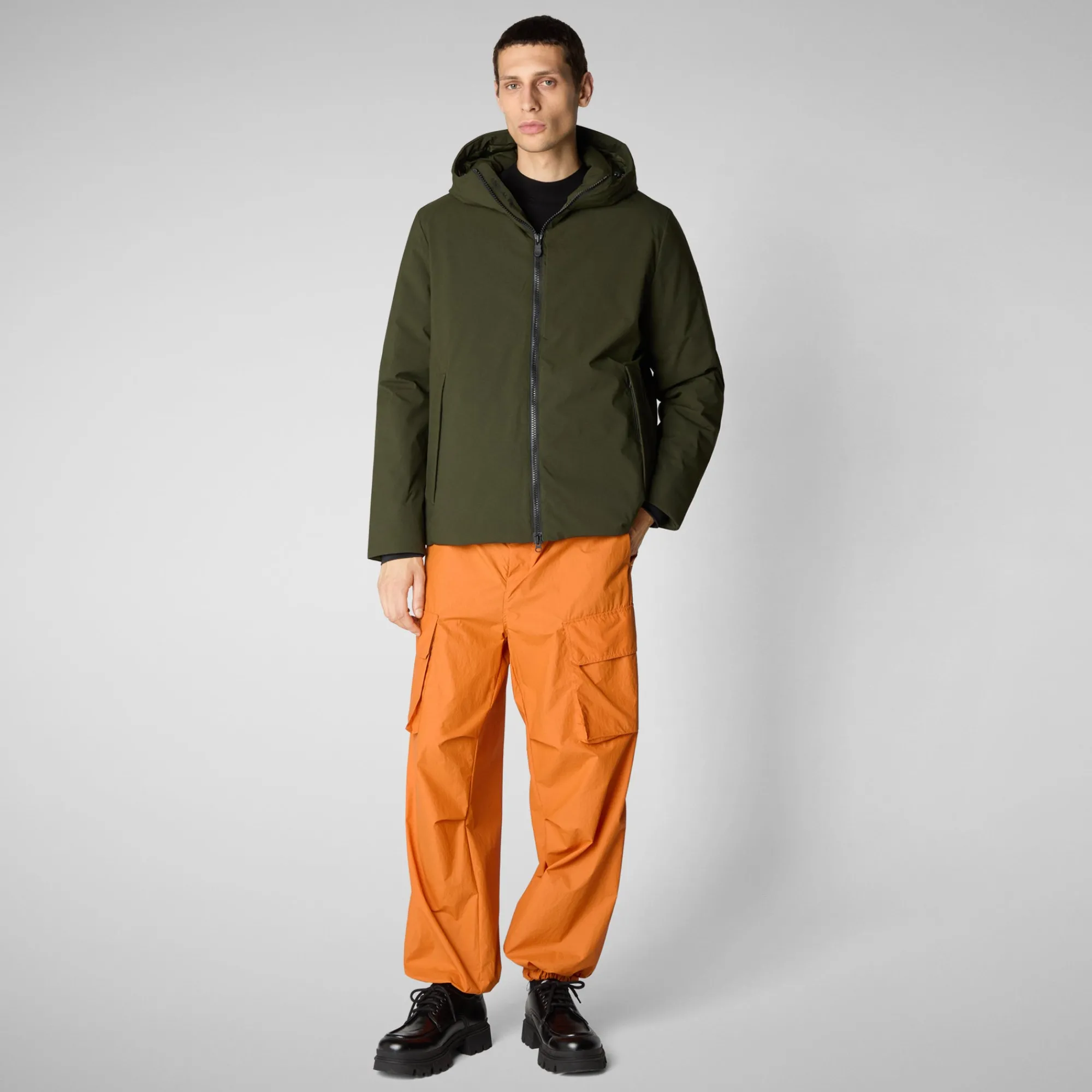 Store Save The Duck Men's  Hooded Jacket Obione in Land Green LandGreen