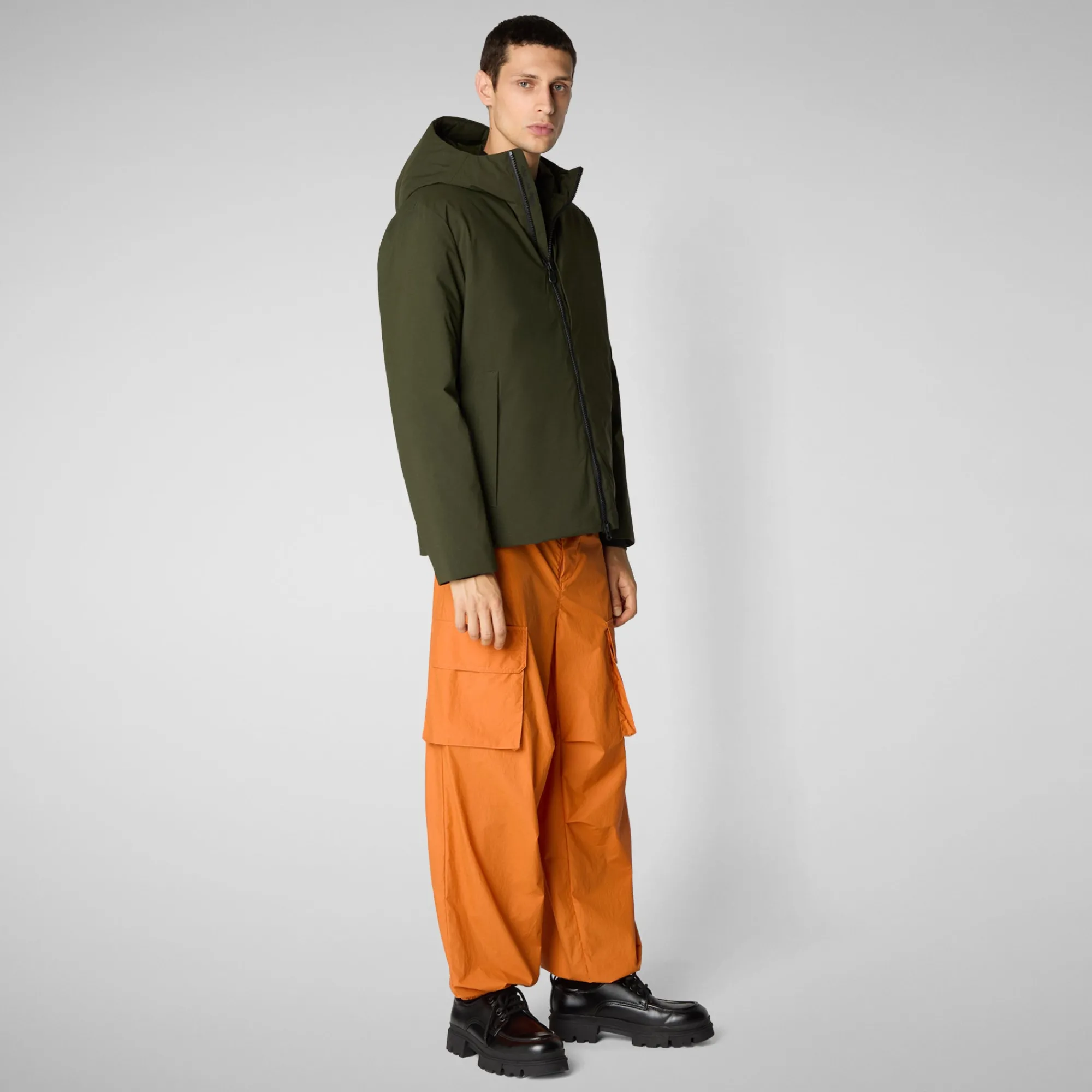 Store Save The Duck Men's  Hooded Jacket Obione in Land Green LandGreen