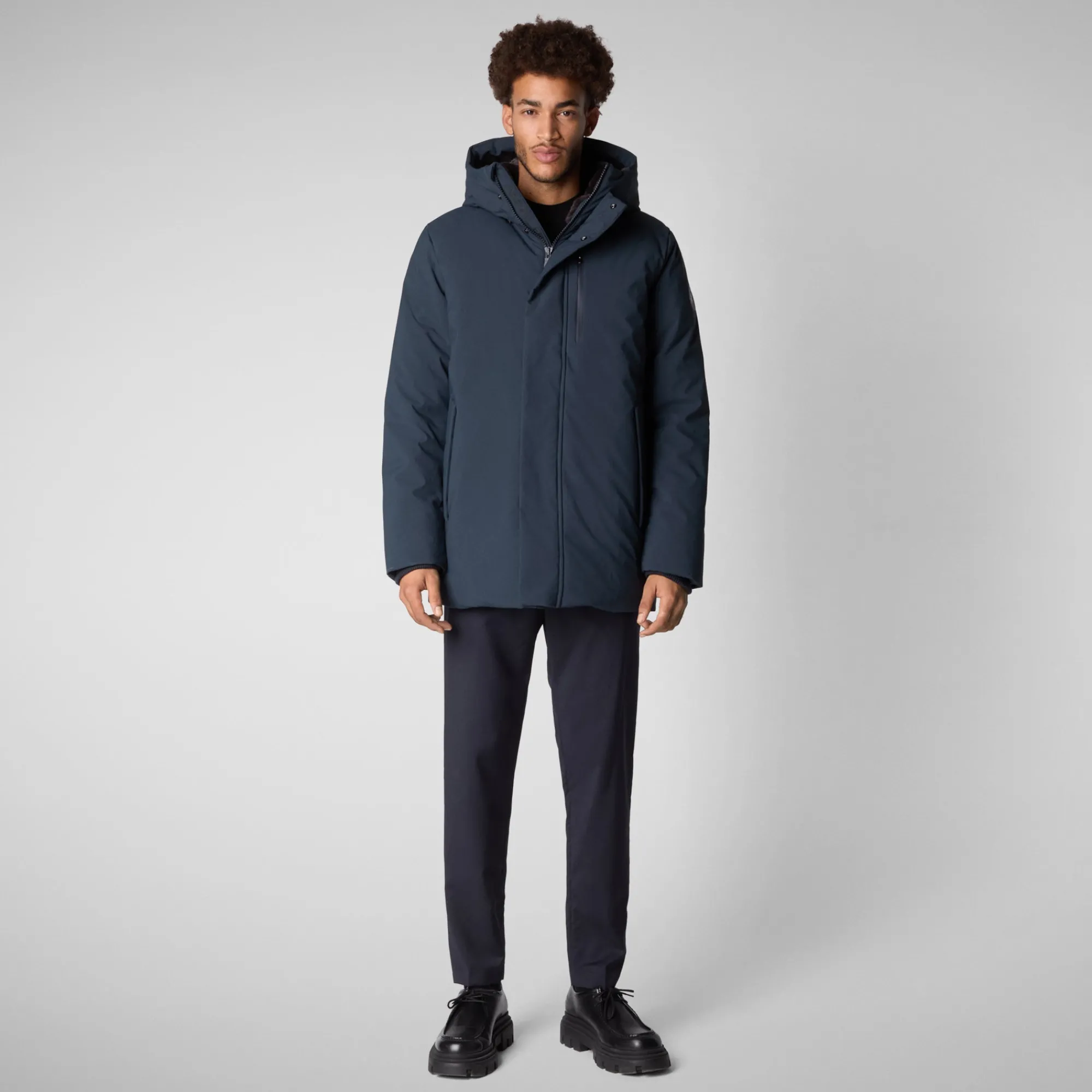 Discount Save The Duck Men's  Hooded Parka Antoine in BLUE BLACK BlueBlack