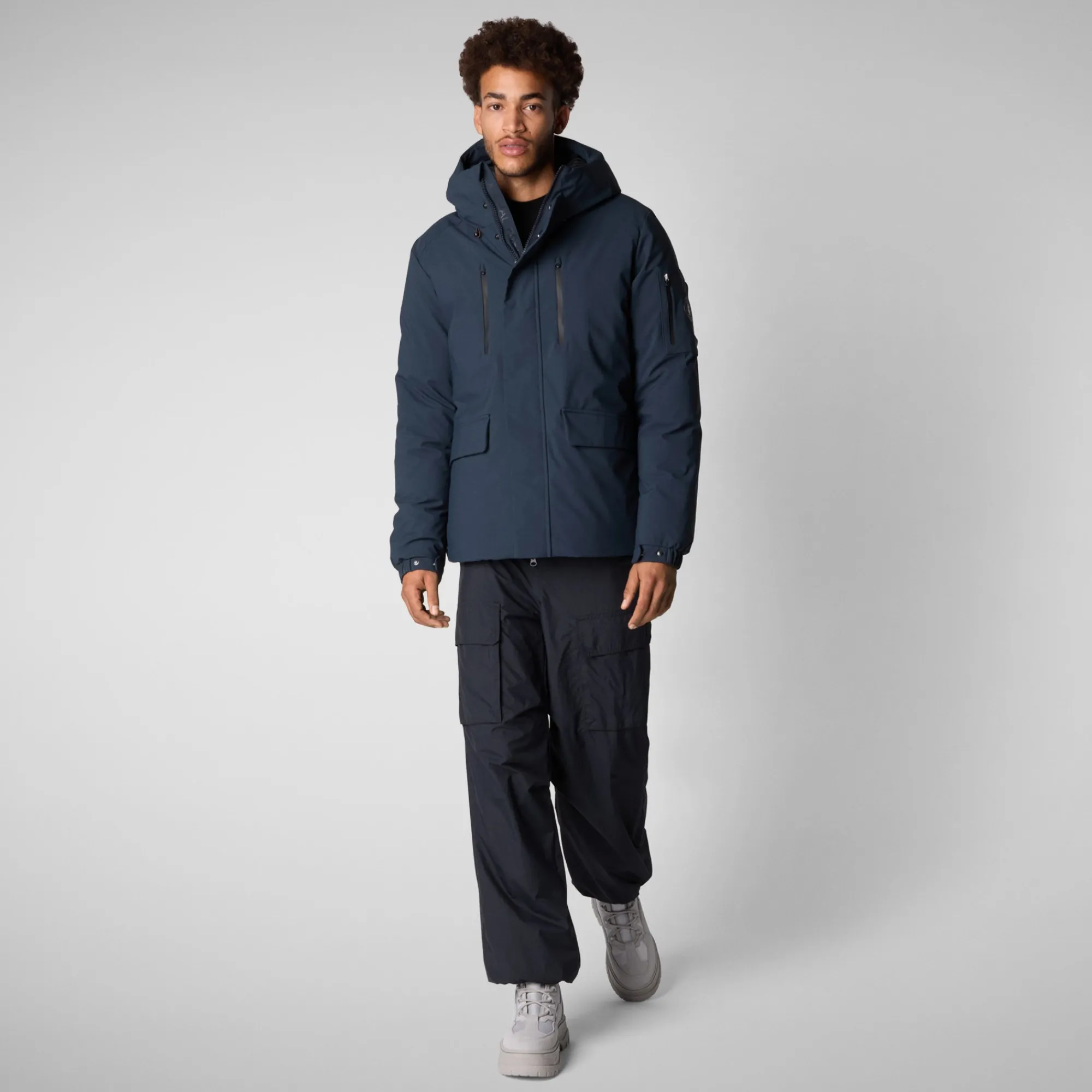 Cheap Save The Duck Men's  hooded parka Hiram in blue black BlueBlack