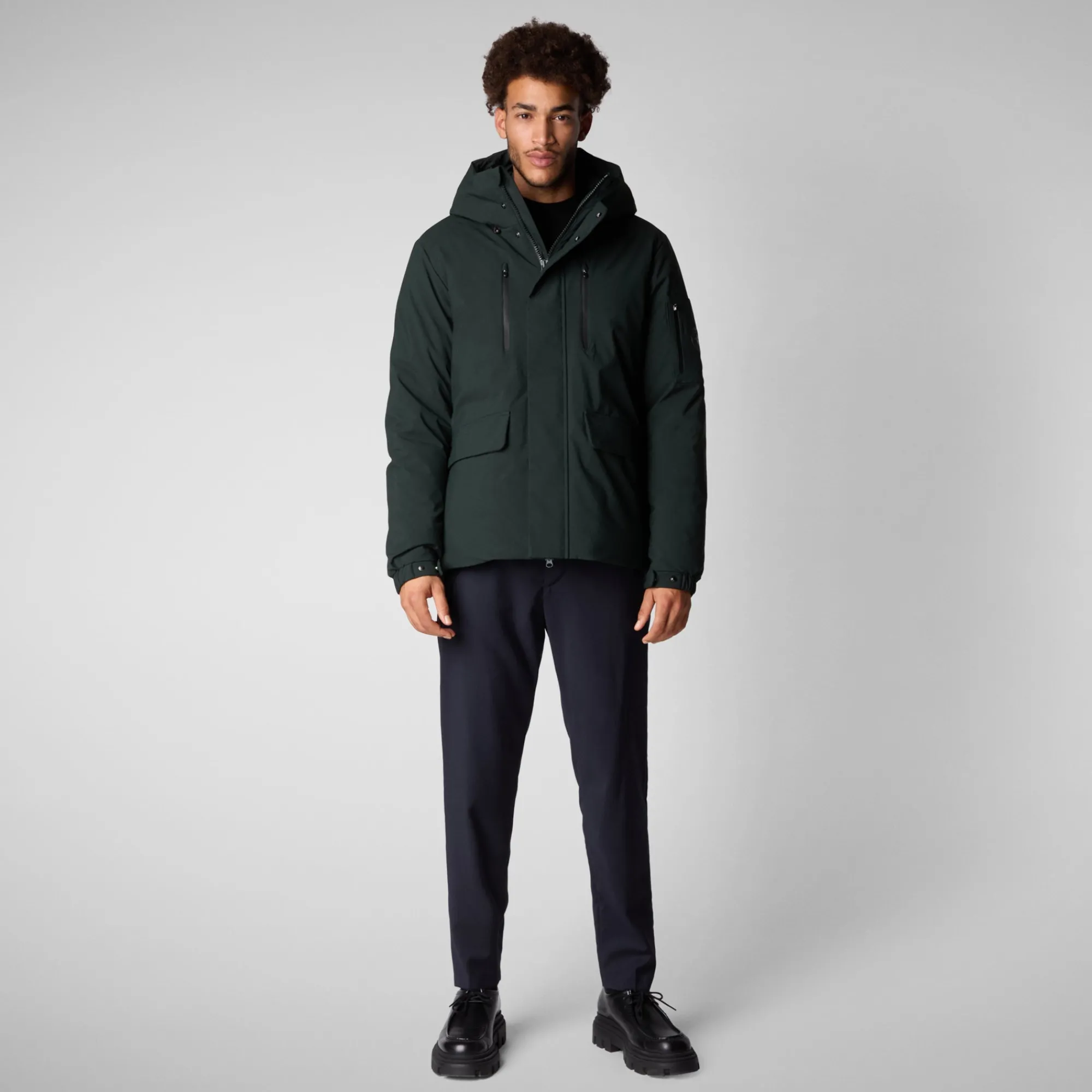 Sale Save The Duck Men's  hooded parka Hiram in green black GreenBlack