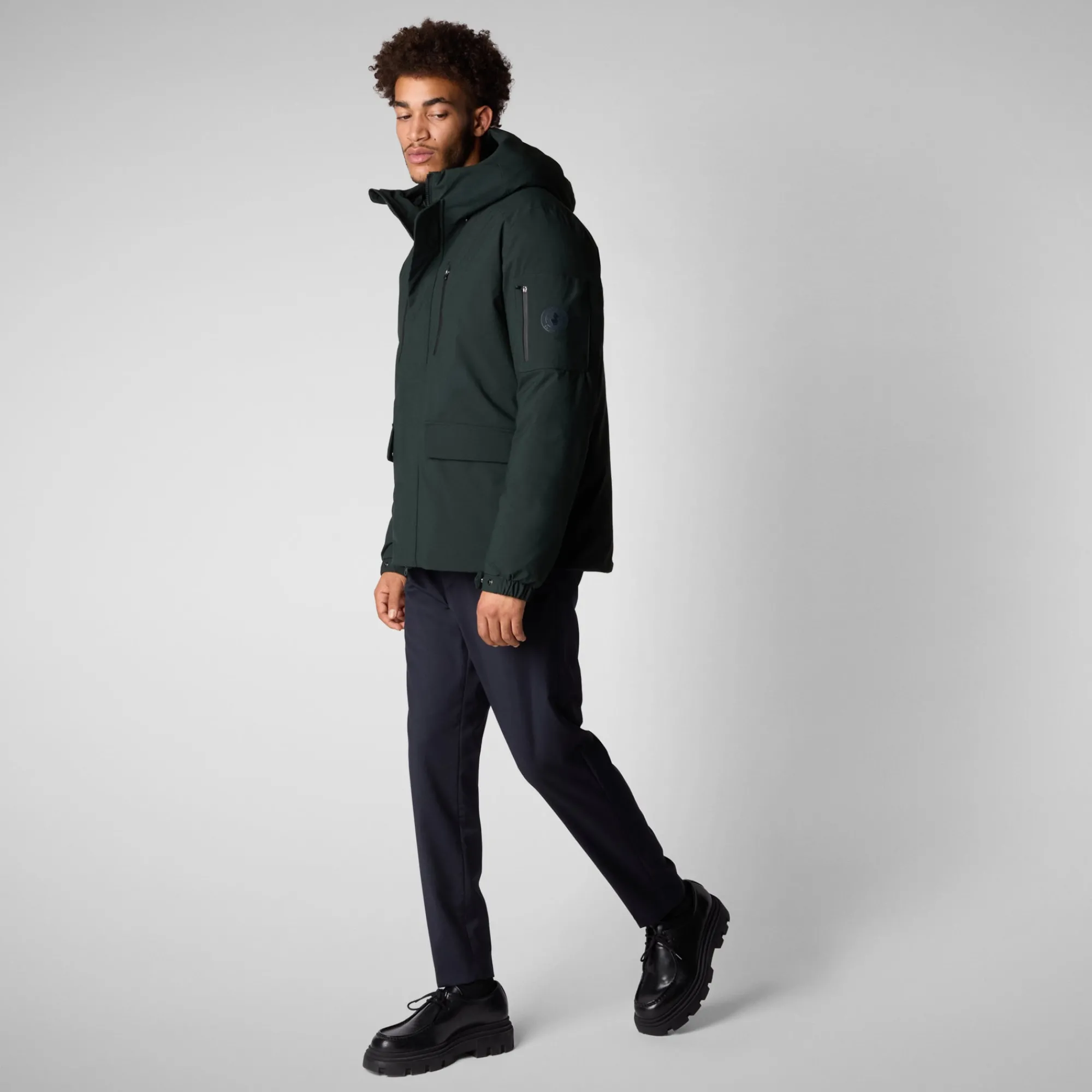 Sale Save The Duck Men's  hooded parka Hiram in green black GreenBlack