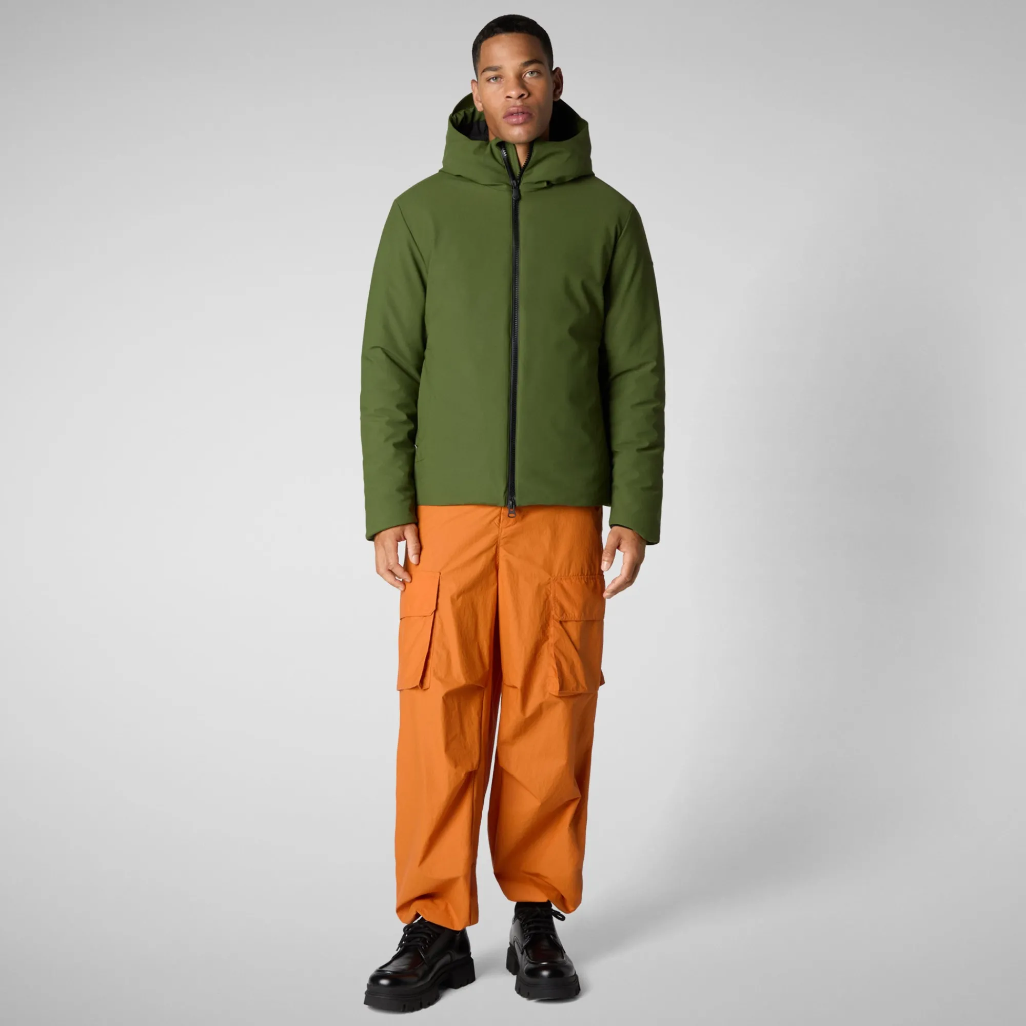 New Save The Duck Men's Hooded Parka Sabal in Moss Green MossGreen