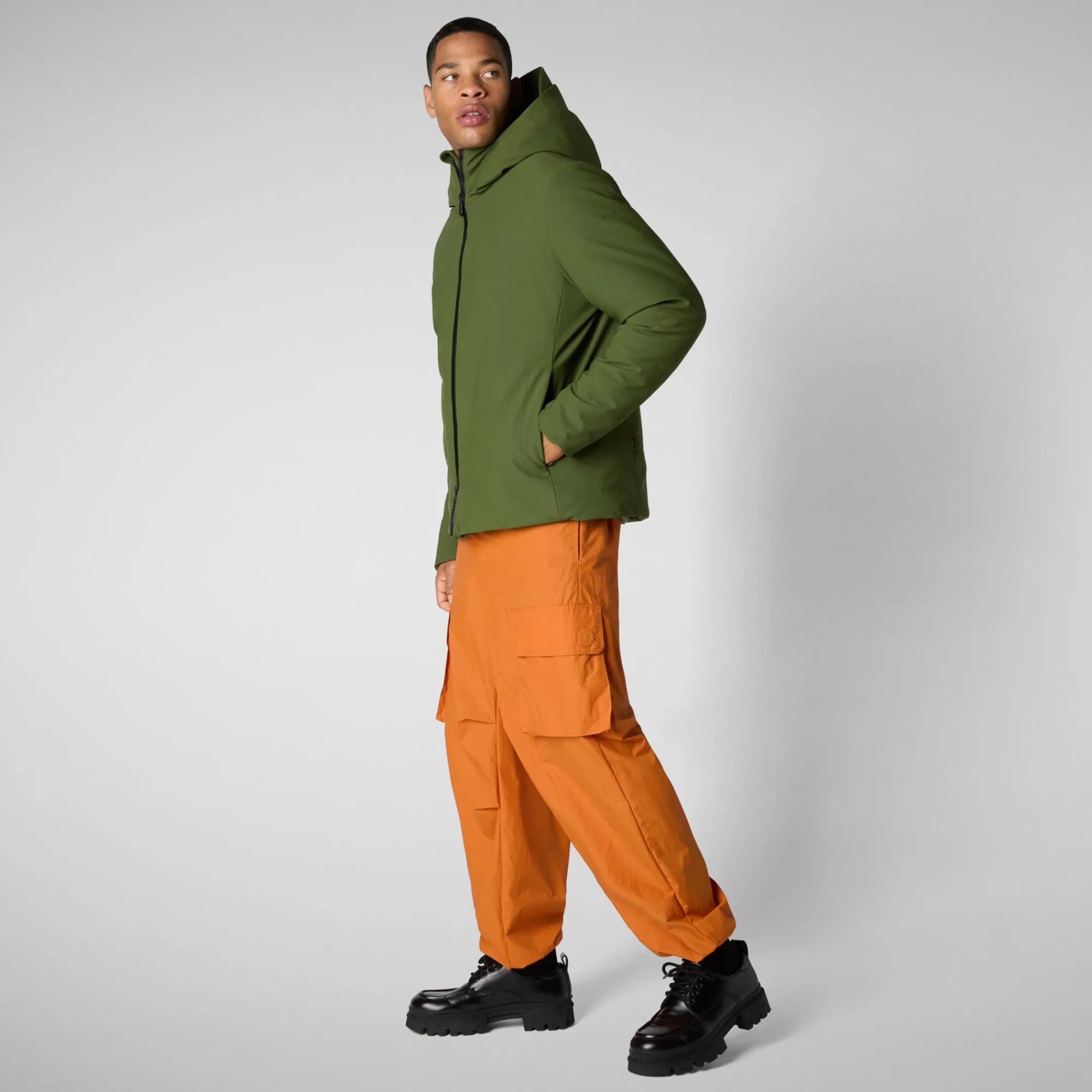 New Save The Duck Men's Hooded Parka Sabal in Moss Green MossGreen