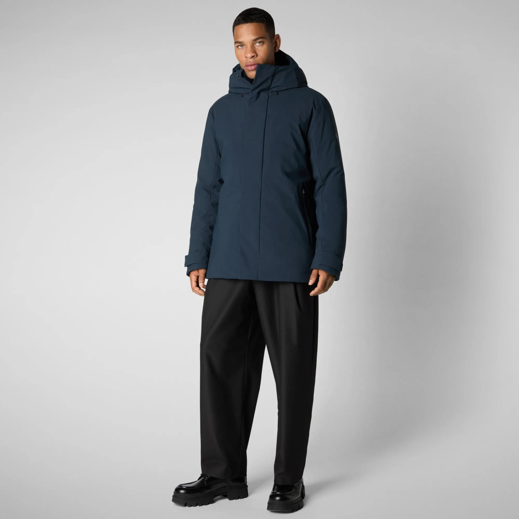 Store Save The Duck Men's  hooded parka Wilder in blue black BlueBlack