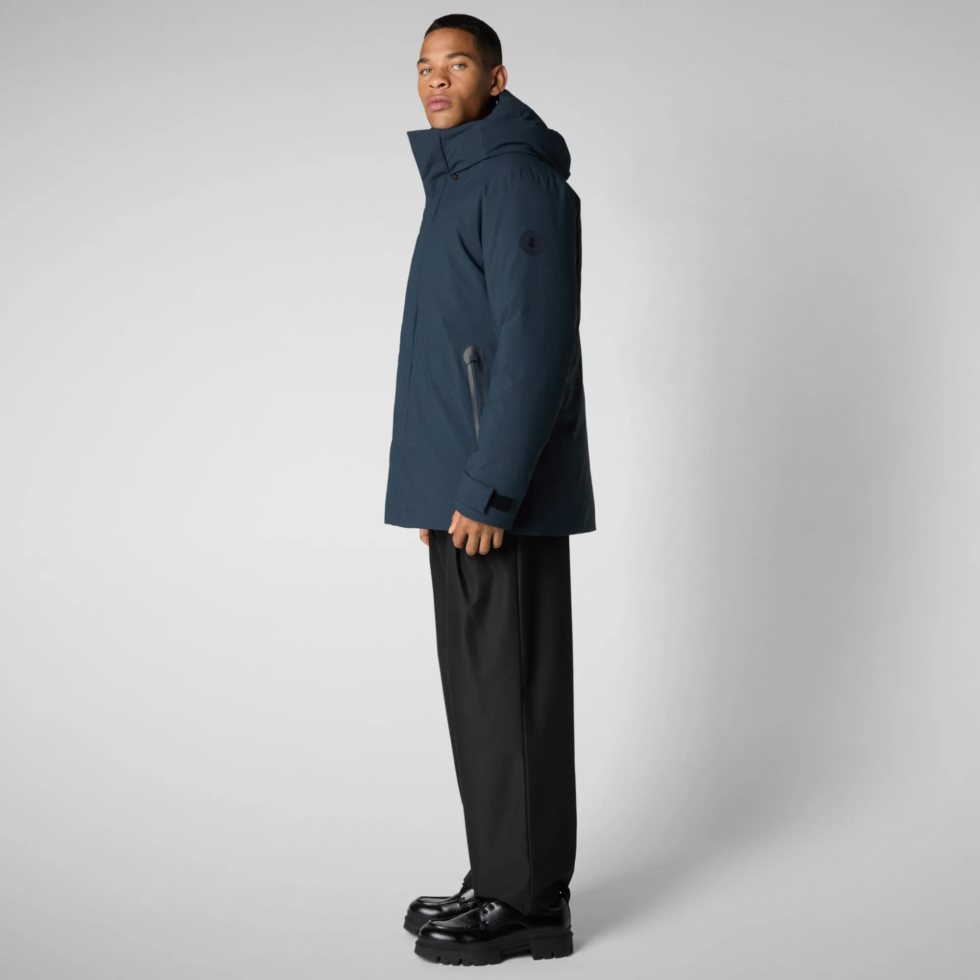 Store Save The Duck Men's  hooded parka Wilder in blue black BlueBlack