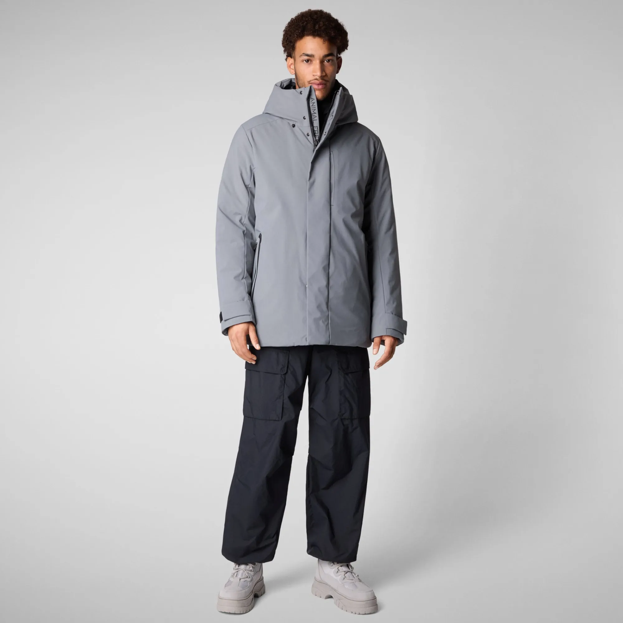 Best Save The Duck Men's  hooded parka Wilder in Mid Grey