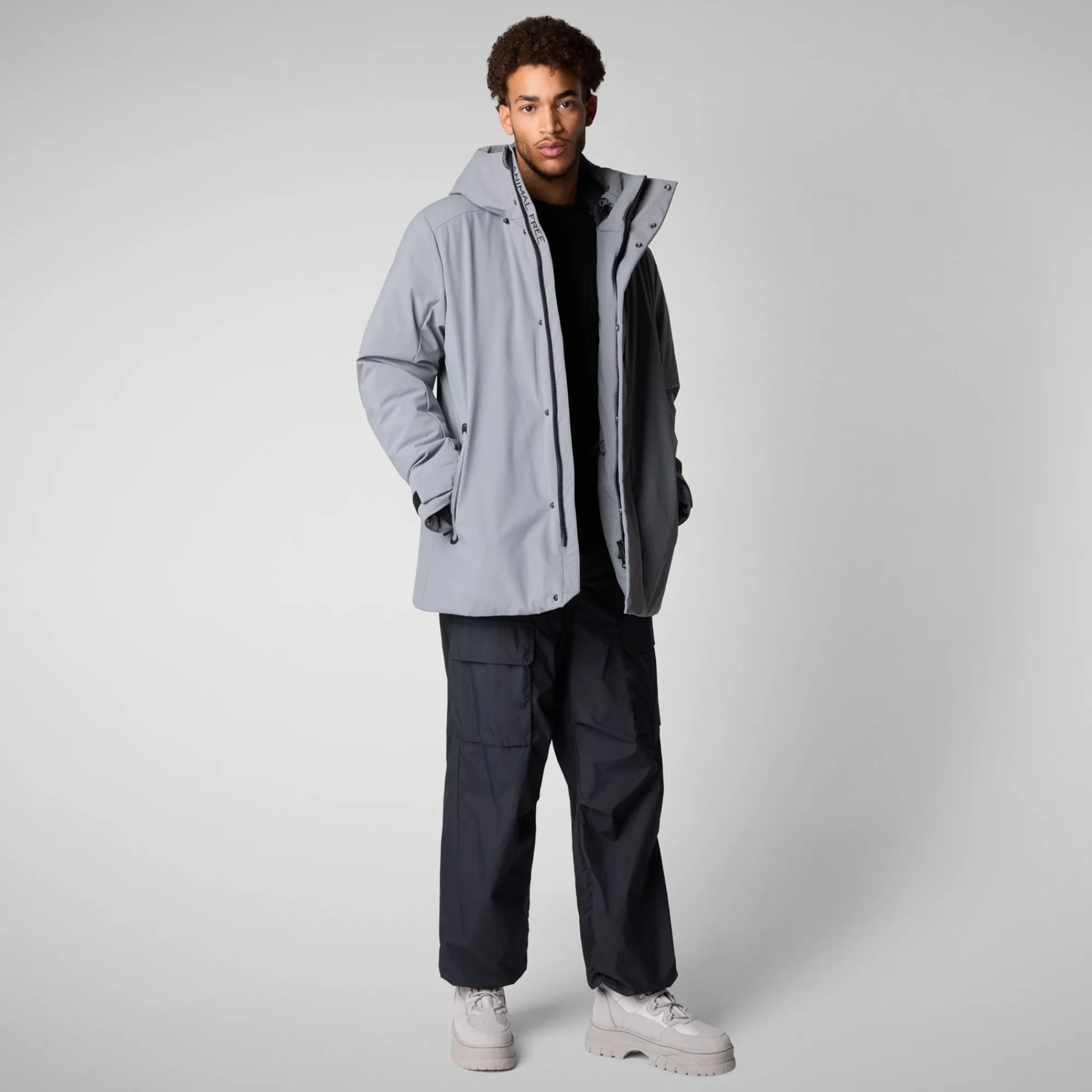 Best Save The Duck Men's  hooded parka Wilder in Mid Grey