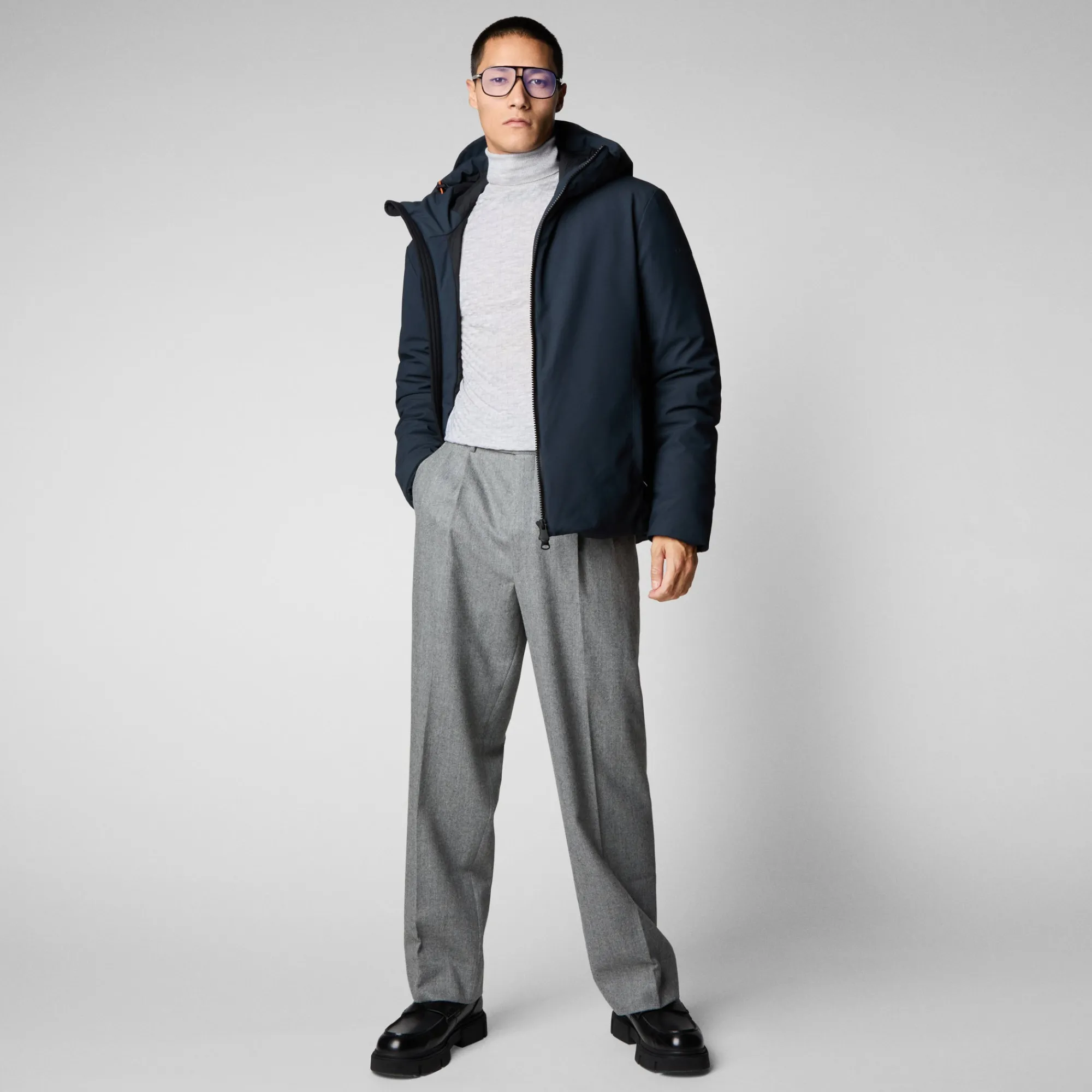 New Save The Duck Men's Sabal Hooded Jacket in Blue Black BlueBlack