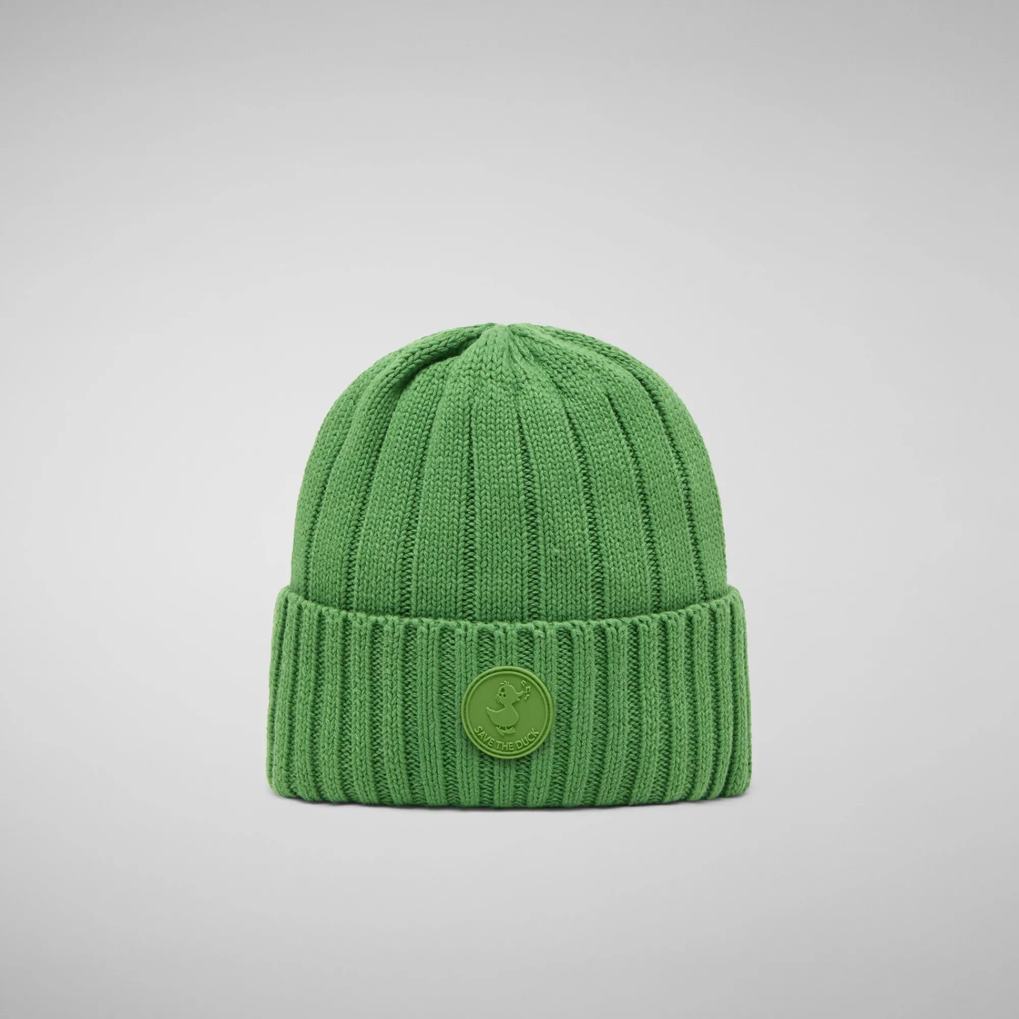 Shop Save The Duck Unisex ribbed beanie jo in grass green GrassGreen