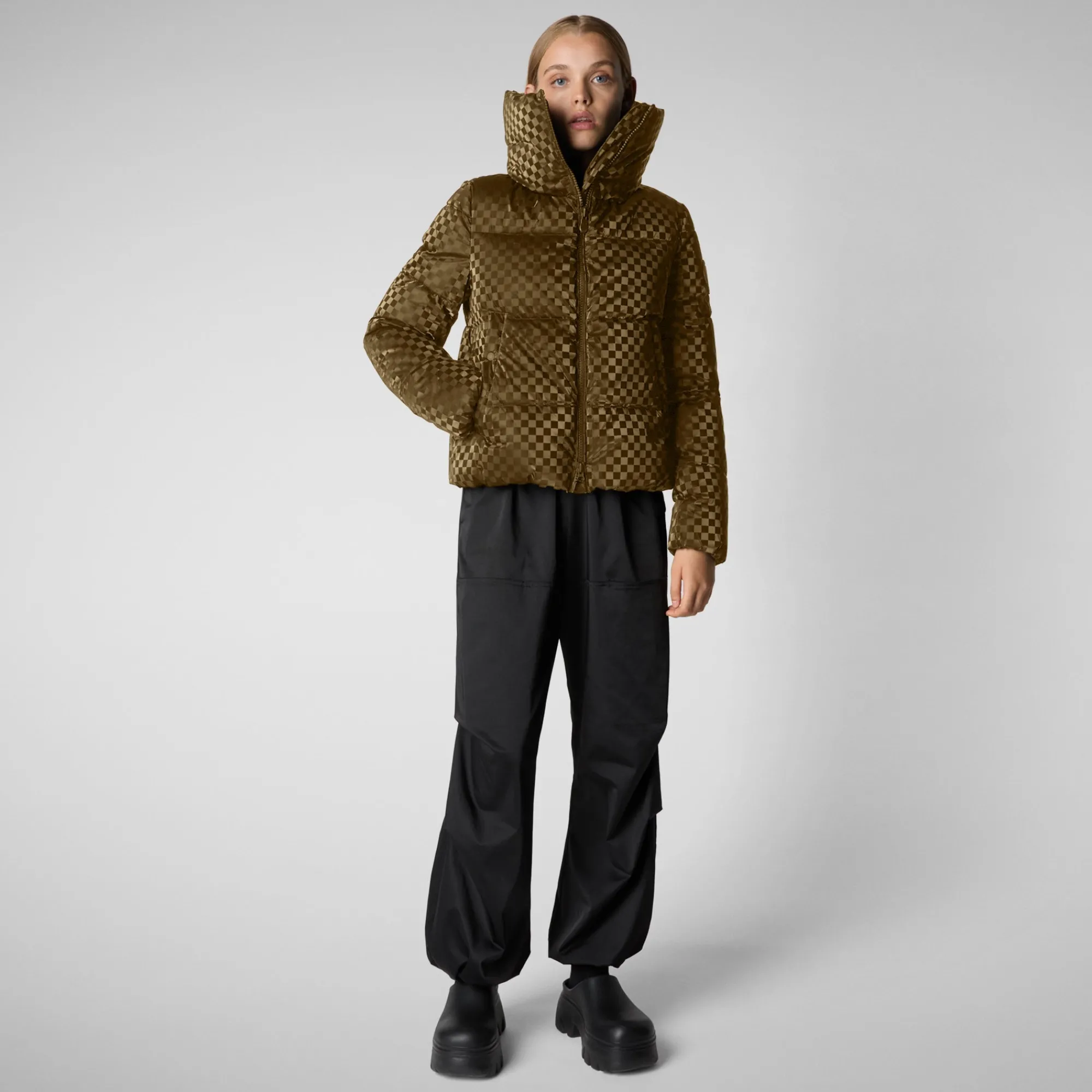 Hot Save The Duck Women's Alas Animal free Puffer Jacket in Bark Green BarkGreen
