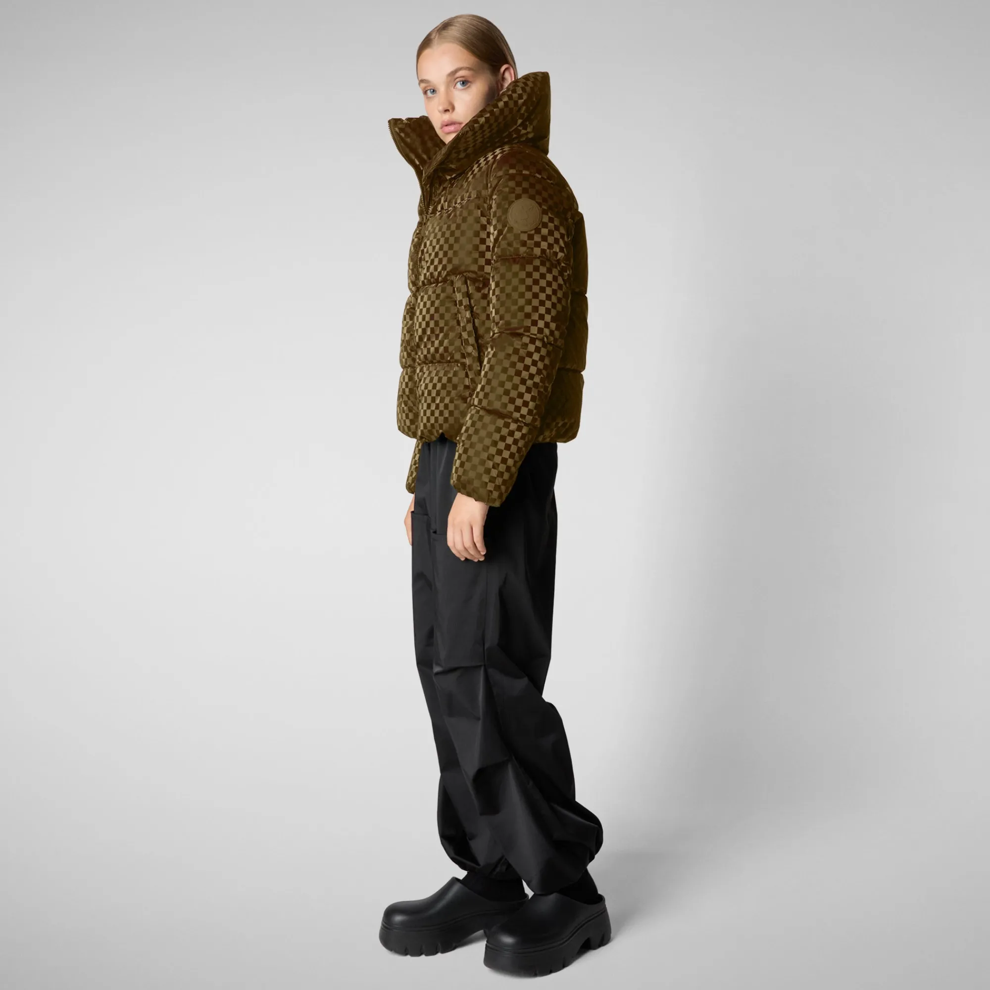 Hot Save The Duck Women's Alas Animal free Puffer Jacket in Bark Green BarkGreen