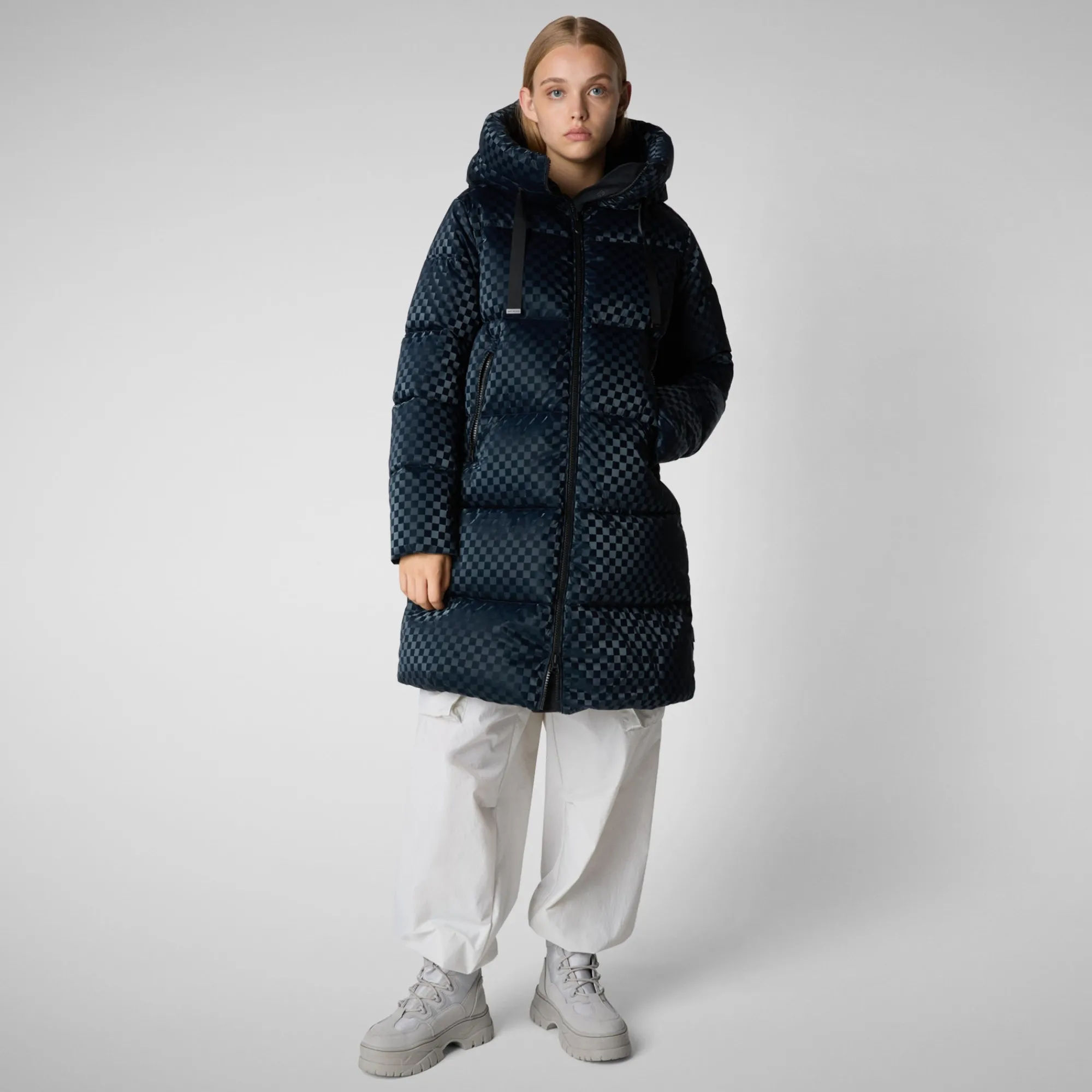 Sale Save The Duck Women's Amaranta Hooded Animal free Puffer Coat in Blue Black BlueBlack