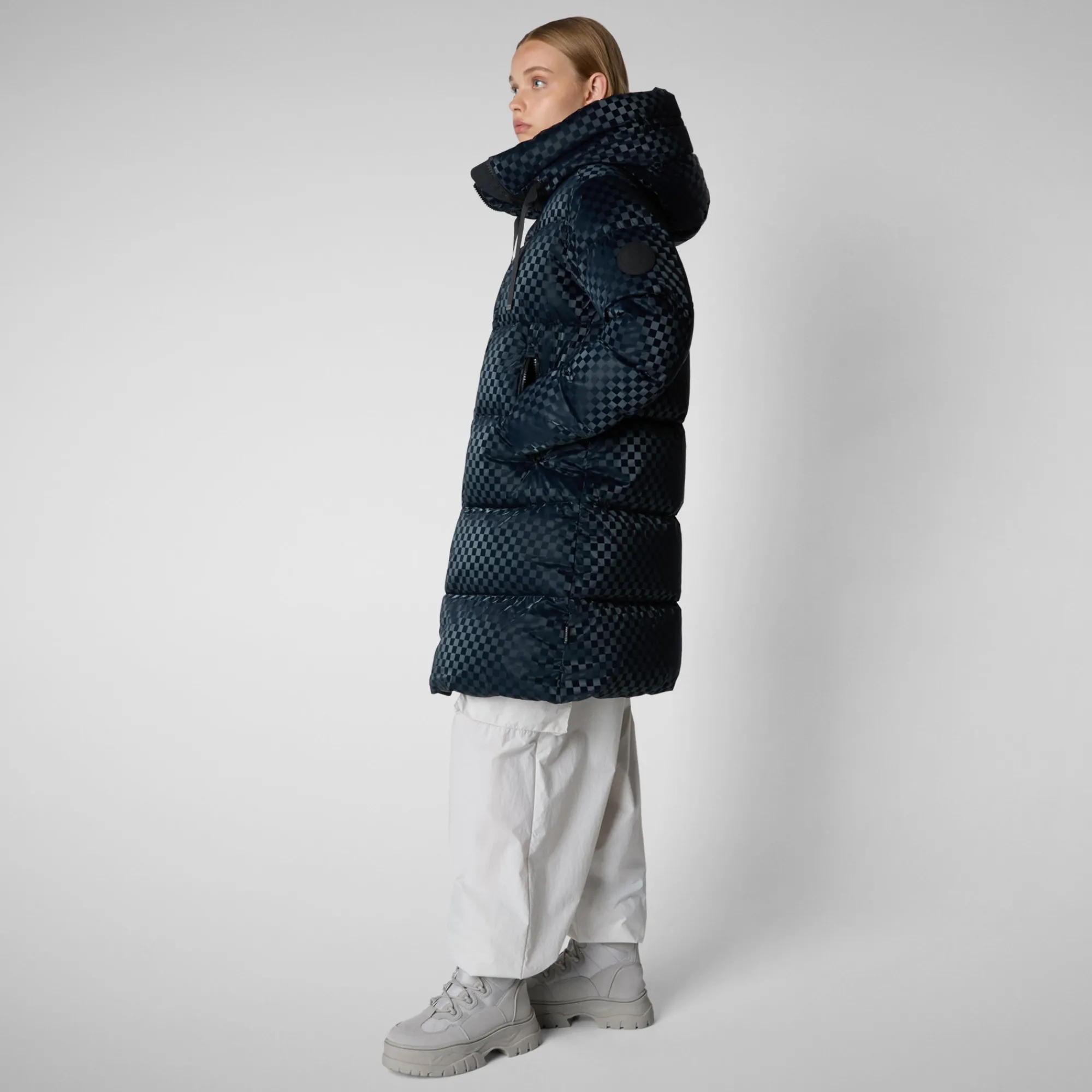 Sale Save The Duck Women's Amaranta Hooded Animal free Puffer Coat in Blue Black BlueBlack