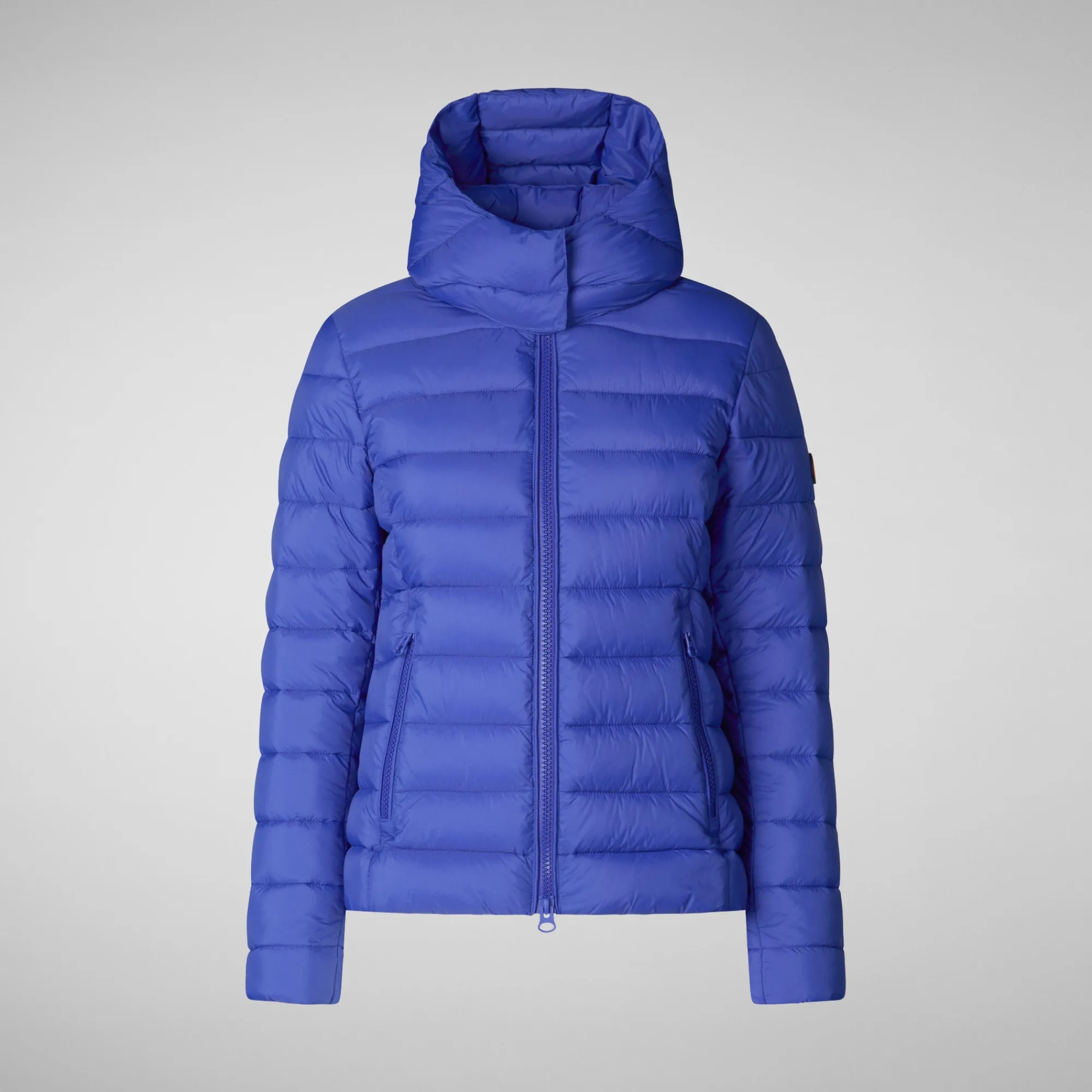 Clearance Save The Duck Women's Amelie Animal free Puffer Jacket with Detachable Hood in Gentian Blue GentianBlue