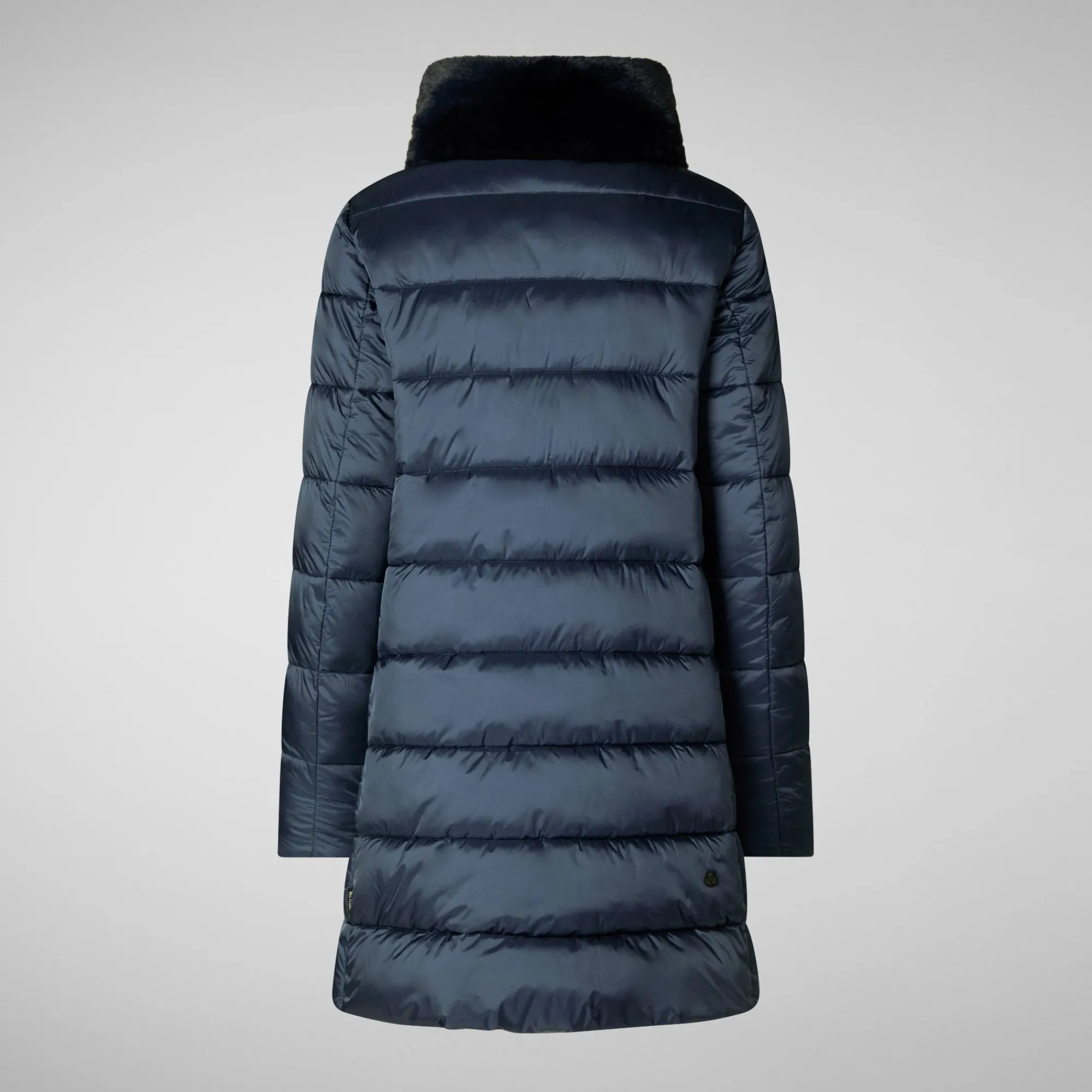 Fashion Save The Duck Women's Animal free Puffer Coat Dalea with Faux Fur Collar in Night Blue NightBlue