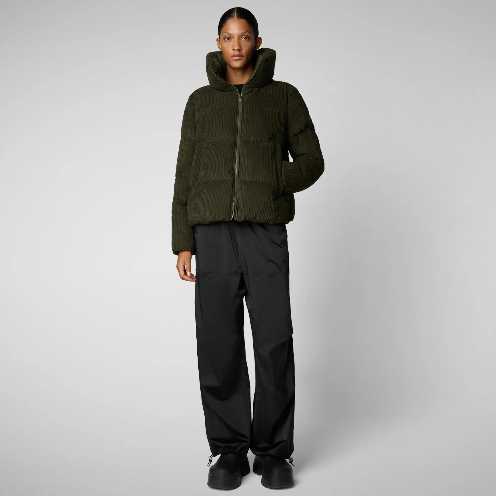 Cheap Save The Duck Women's Animal free Puffer Jacket Annika in LAND GREEN LandGreen