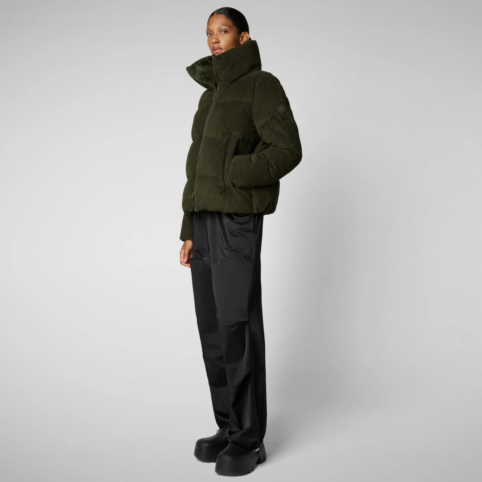 Cheap Save The Duck Women's Animal free Puffer Jacket Annika in LAND GREEN LandGreen