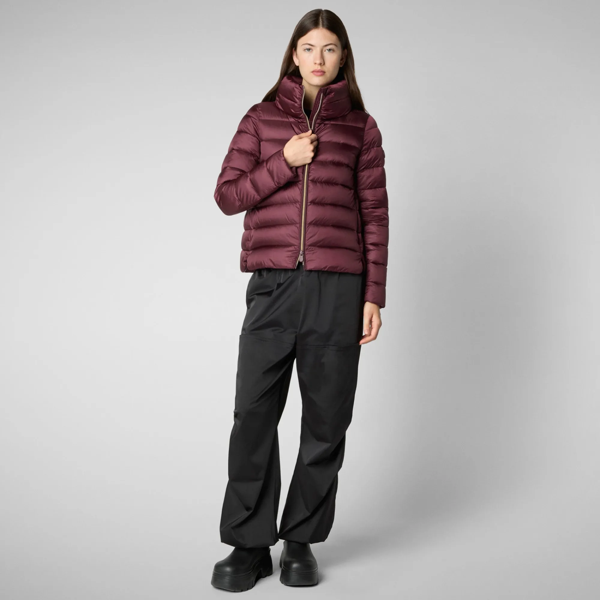 Cheap Save The Duck Women's Animal free Puffer Jacket Elsie  in Burgundy Black BurgundyBlack