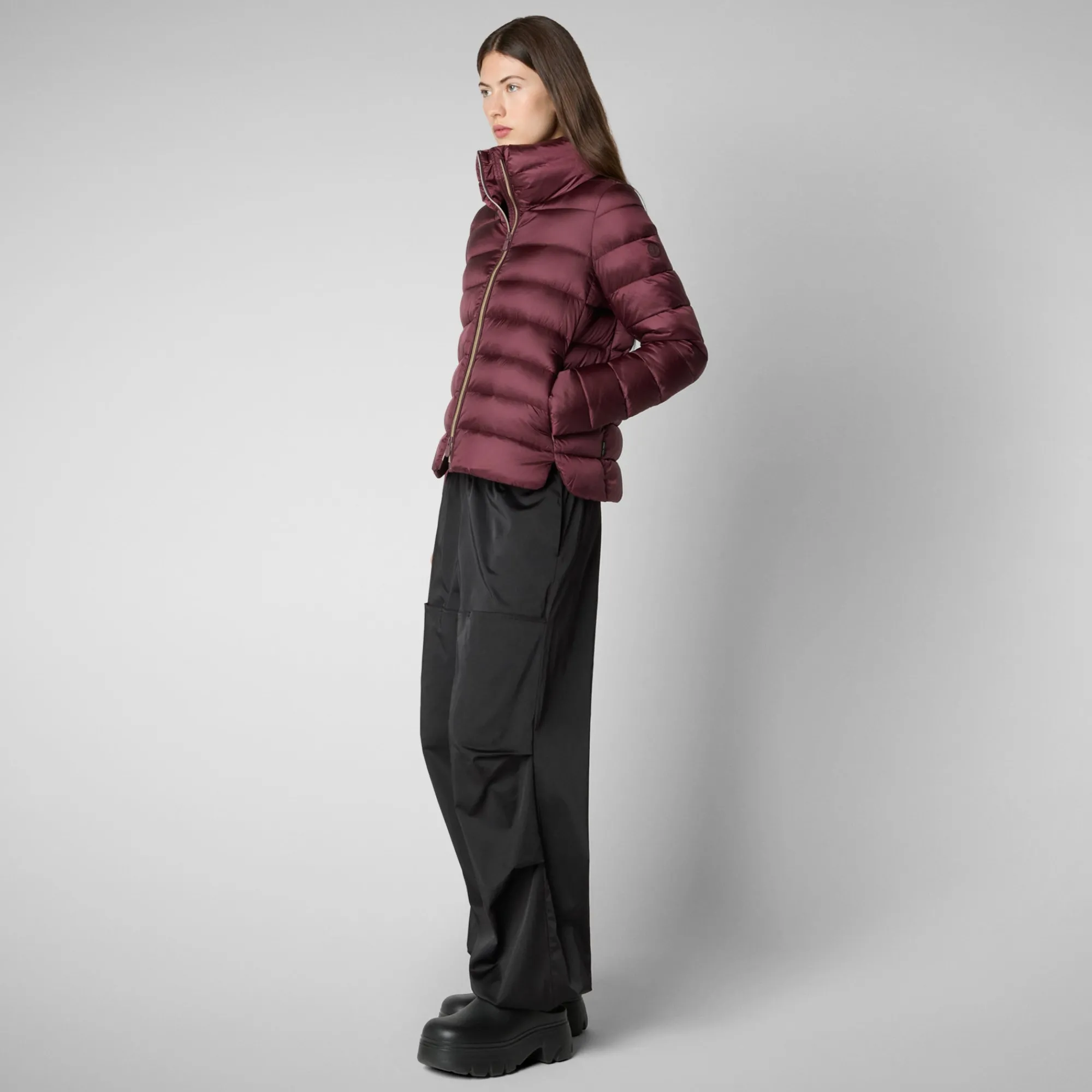 Cheap Save The Duck Women's Animal free Puffer Jacket Elsie  in Burgundy Black BurgundyBlack