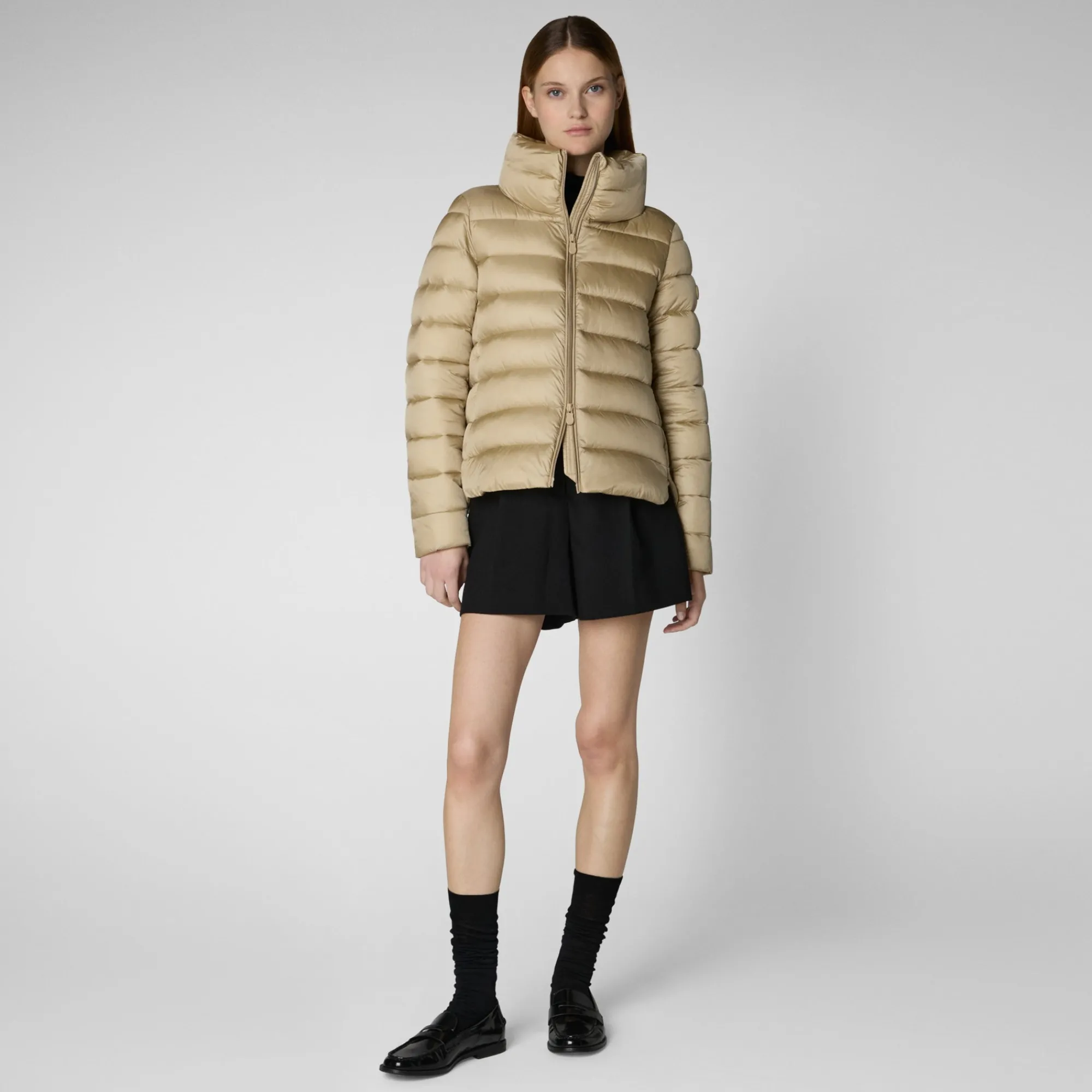 Sale Save The Duck Women's Animal free Puffer Jacket Elsie in Wood Beige WoodBeige