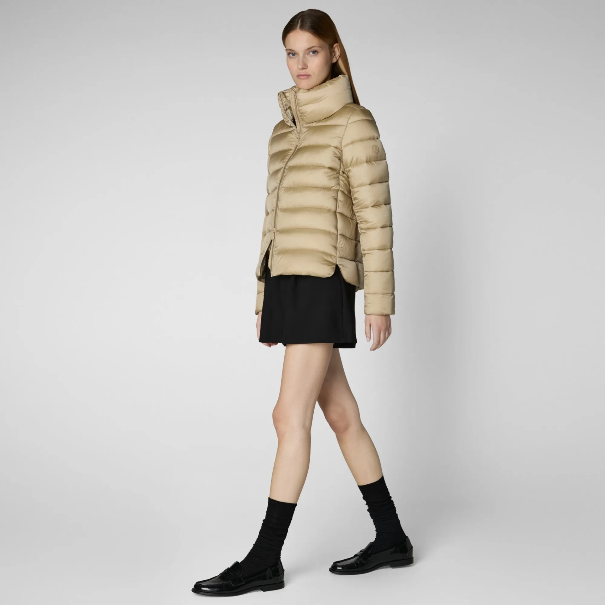 Sale Save The Duck Women's Animal free Puffer Jacket Elsie in Wood Beige WoodBeige