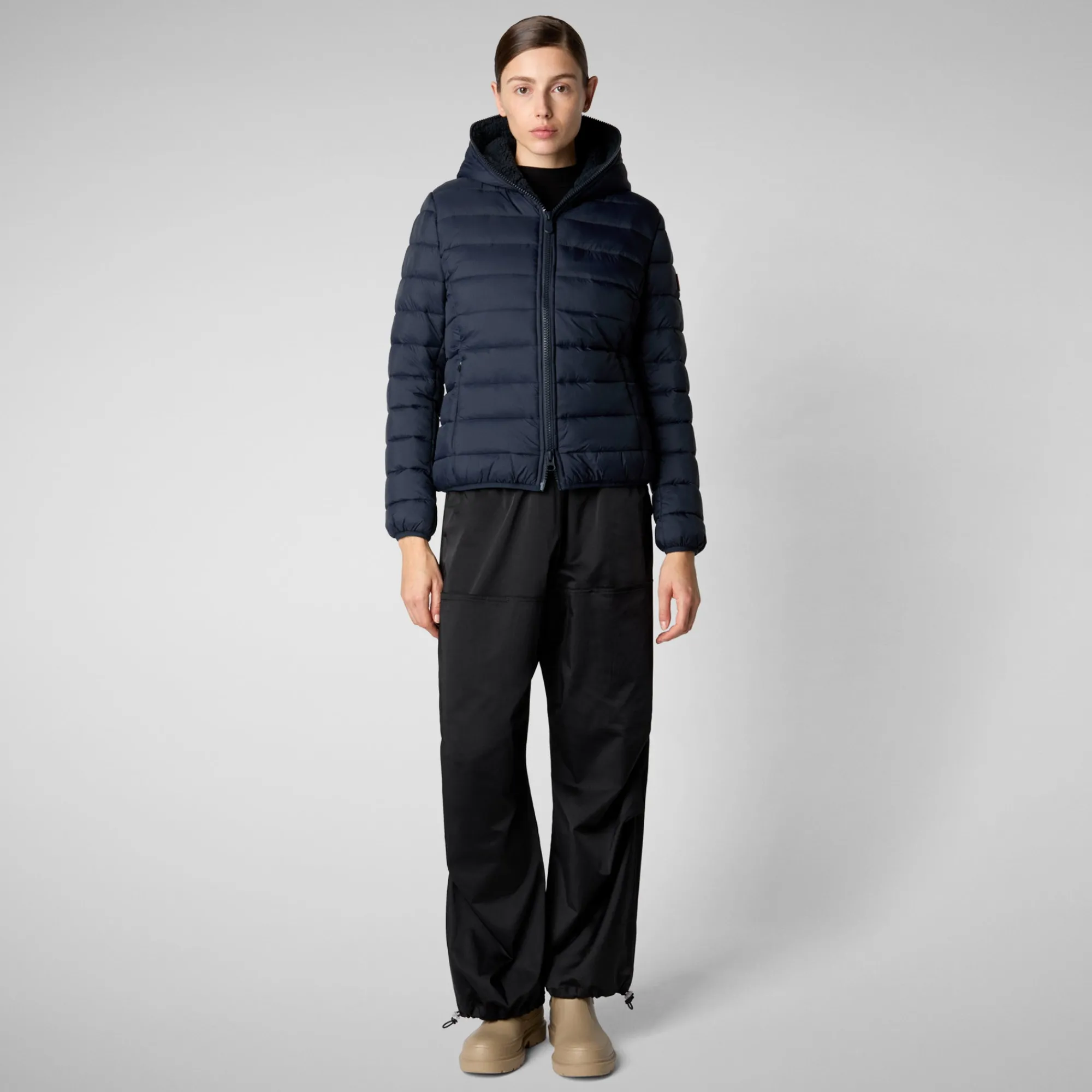 Hot Save The Duck Women's animal free Puffer jacket Ethel in blue black BlueBlack