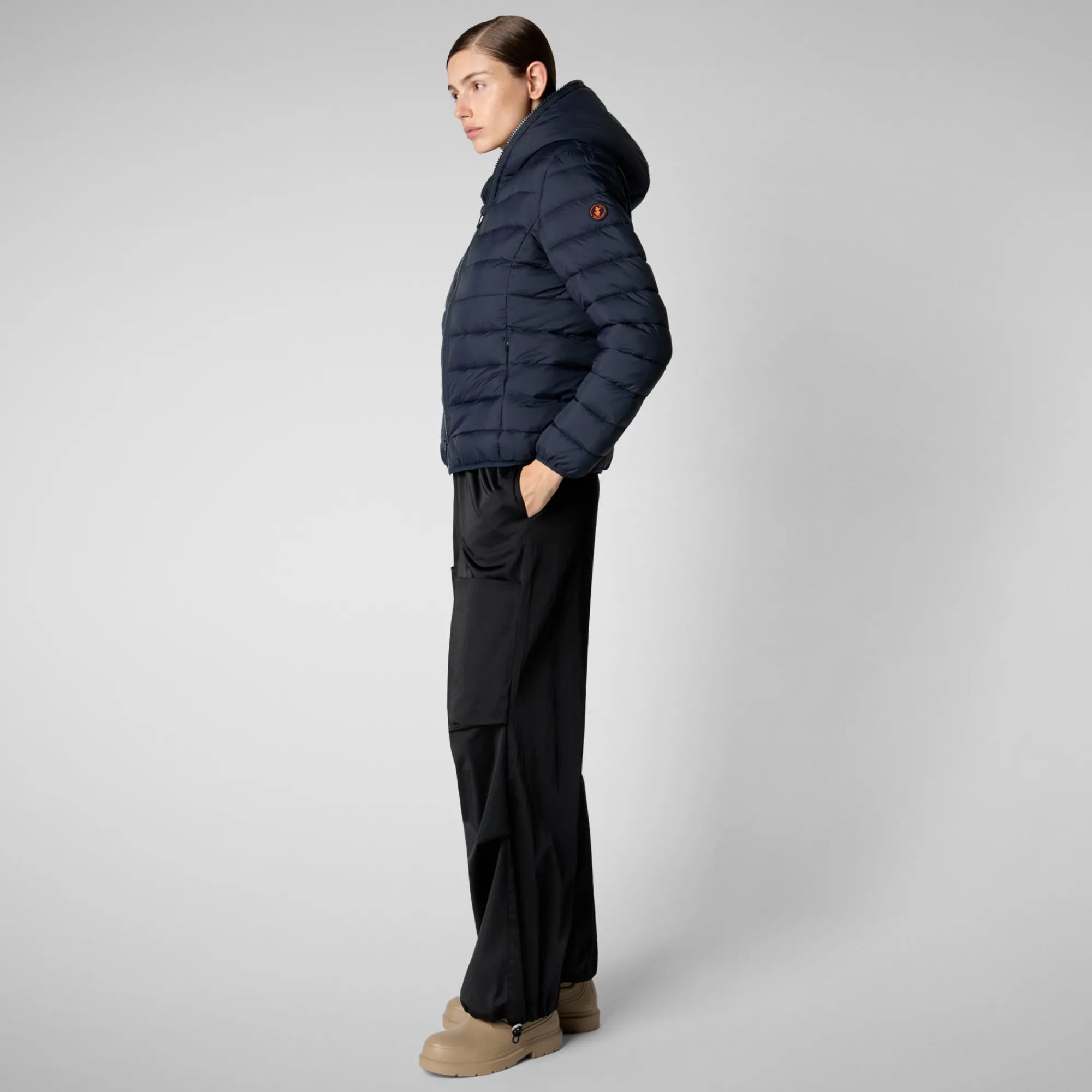 Hot Save The Duck Women's animal free Puffer jacket Ethel in blue black BlueBlack