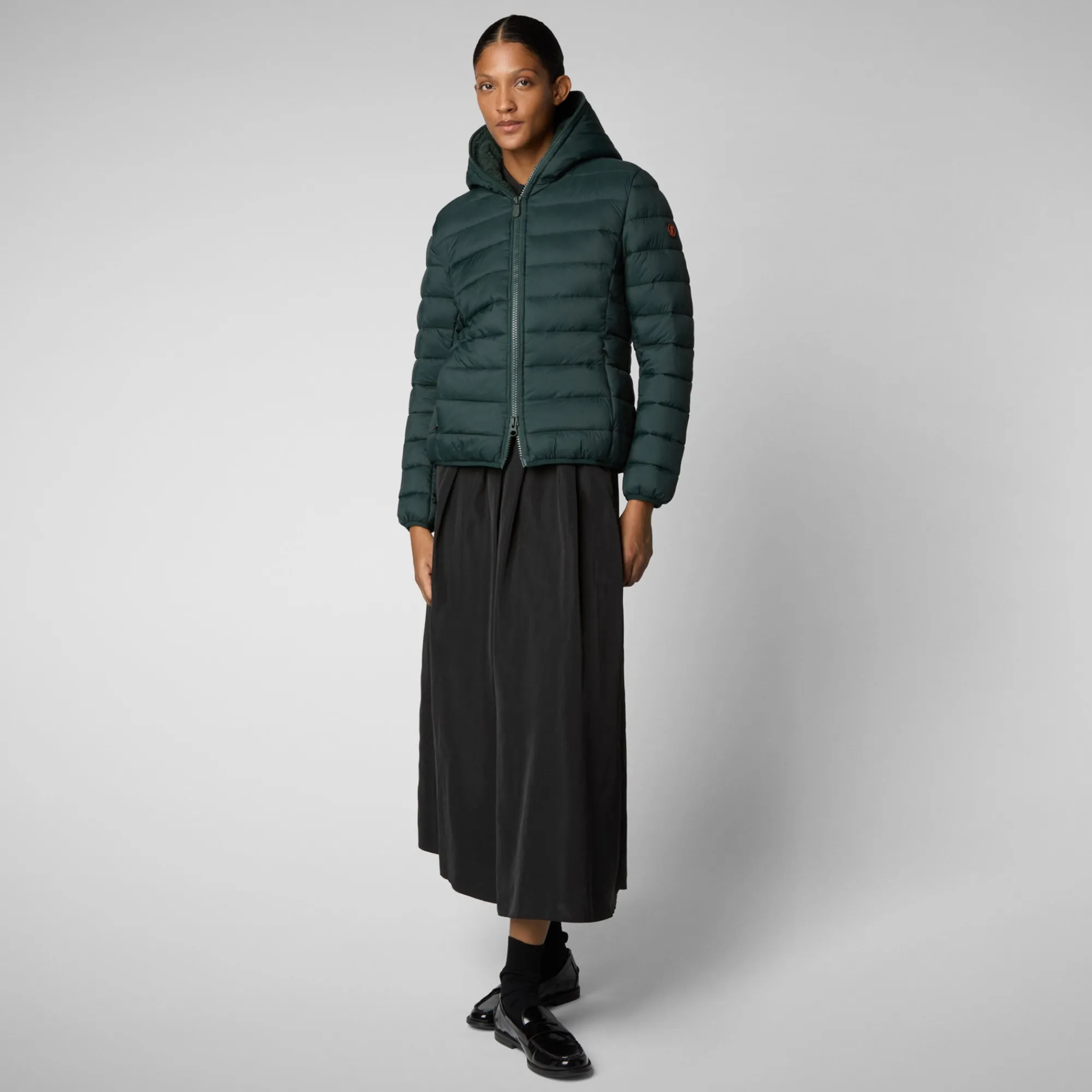 Fashion Save The Duck Women's  animal free Puffer jacket Ethel in green black GreenBlack