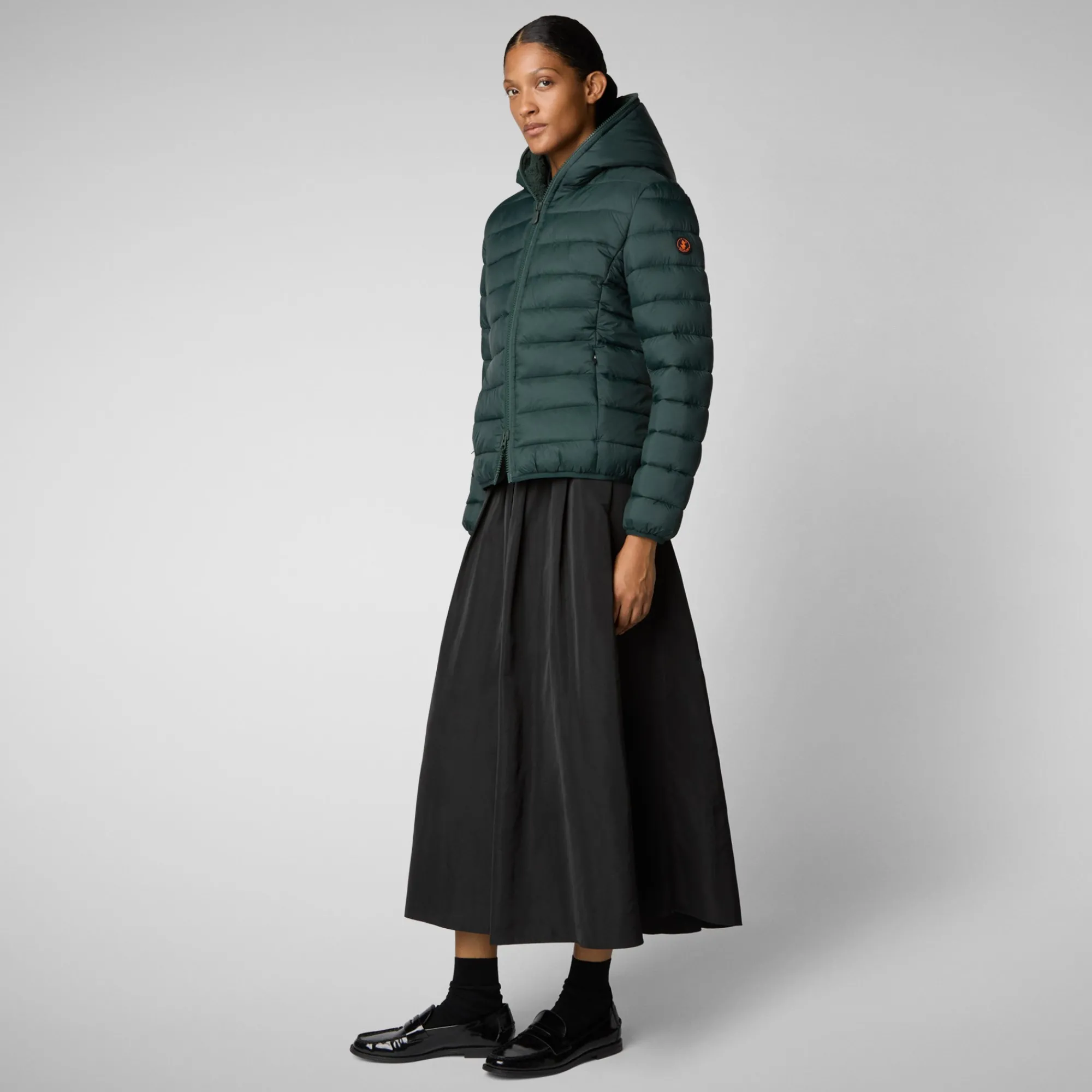 Fashion Save The Duck Women's  animal free Puffer jacket Ethel in green black GreenBlack