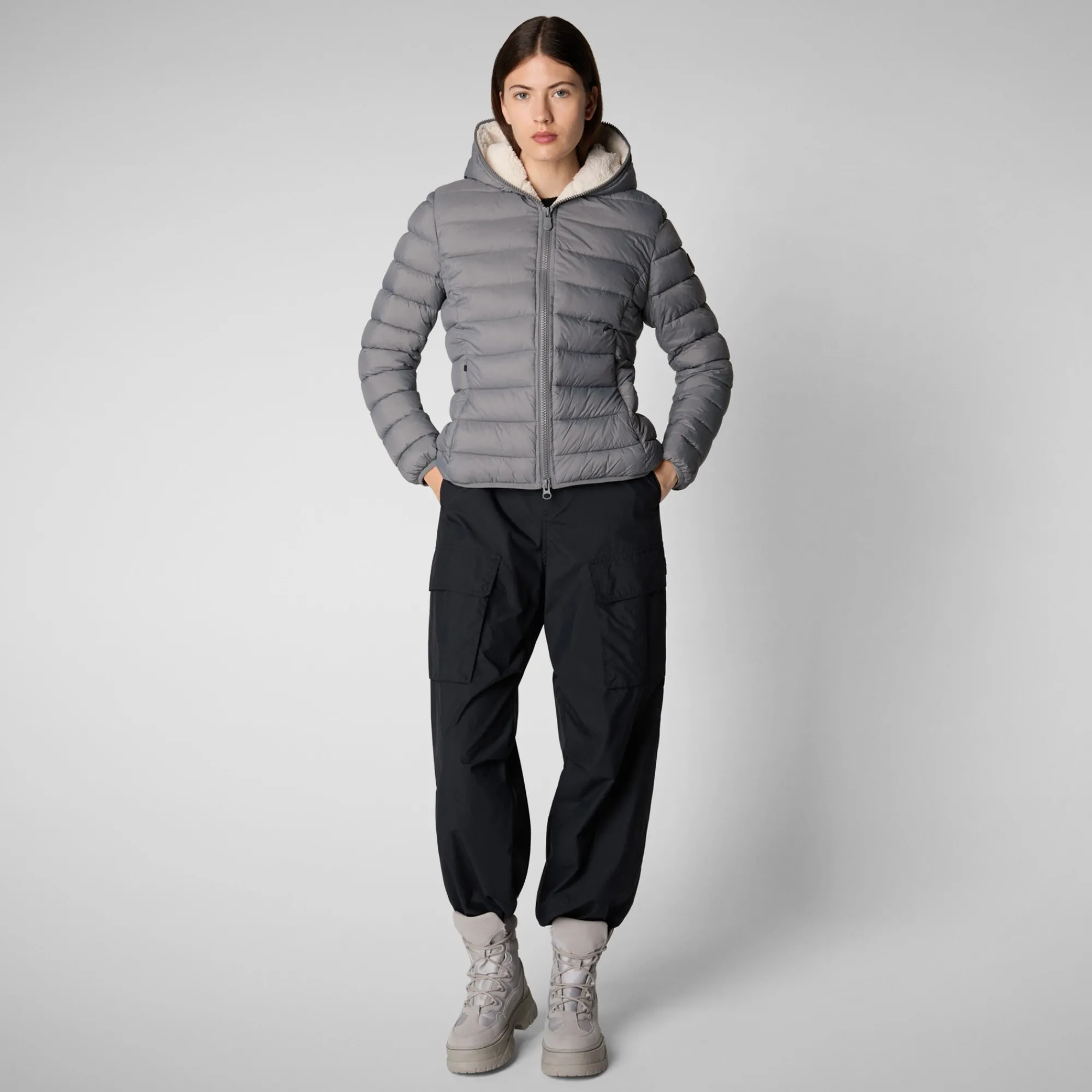 Hot Save The Duck Women's  animal free Puffer jacket Ethel in mid grey MidGrey