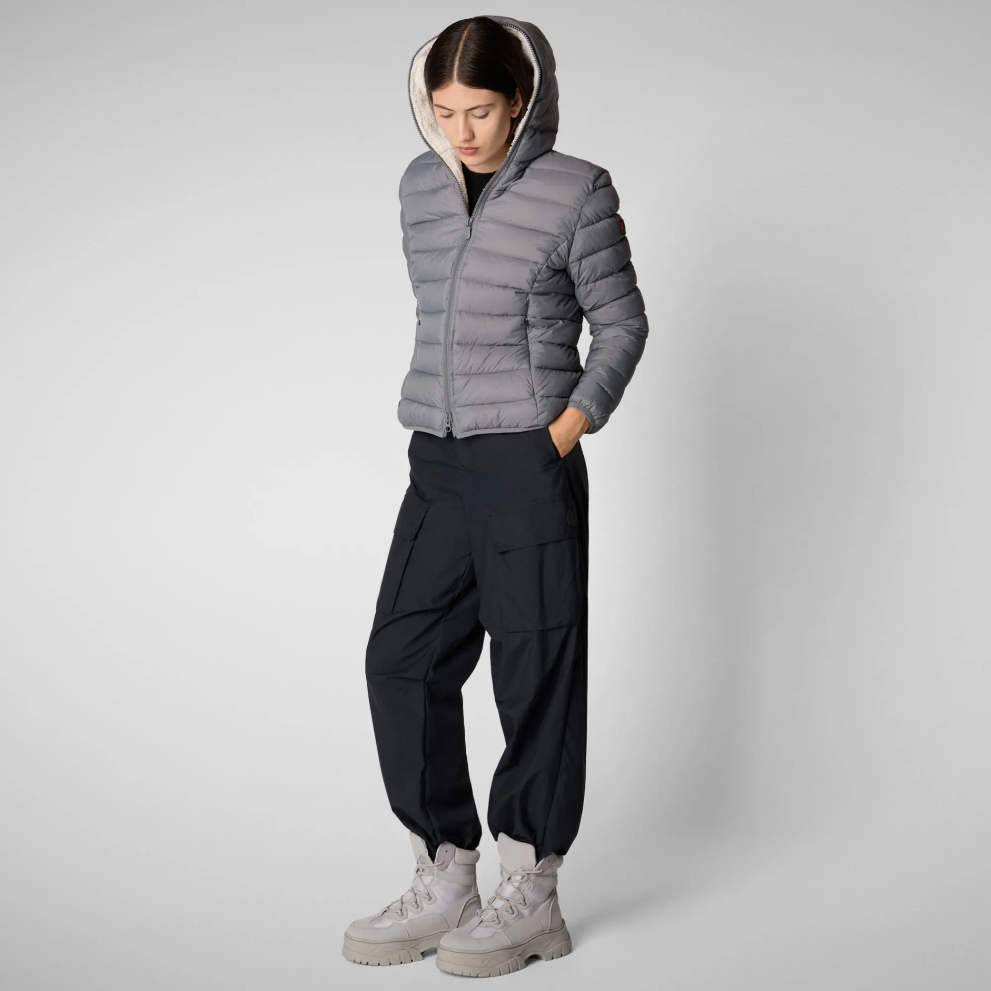 Hot Save The Duck Women's  animal free Puffer jacket Ethel in mid grey MidGrey